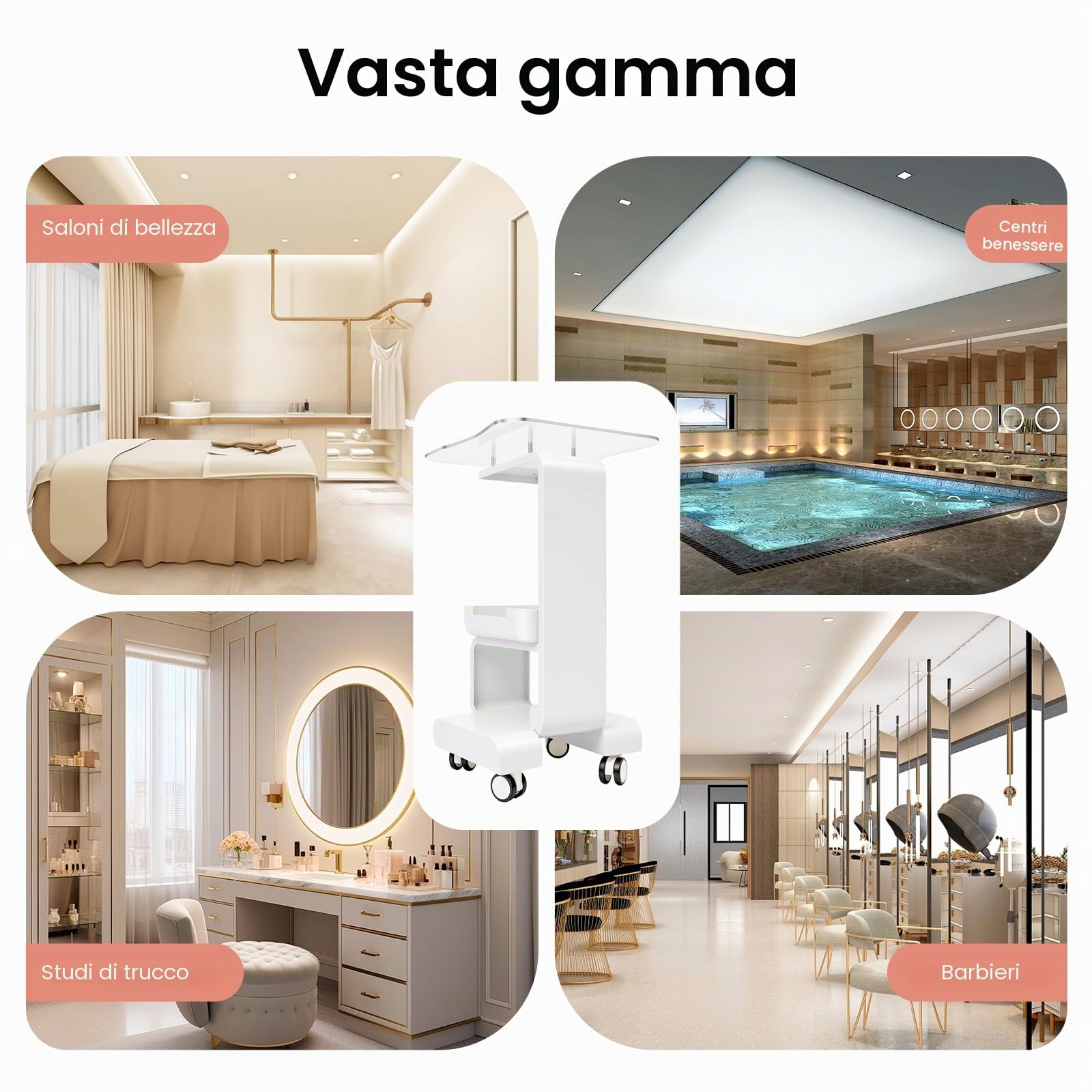 Carrello cosmetico Bellezza, Salon Trolley, Attrezzatura Tavolo Beauty Carrello Carrello per Saloni, Saloni di Bellezza, Ospedali, Capacità di carico 20 kg, Bianco