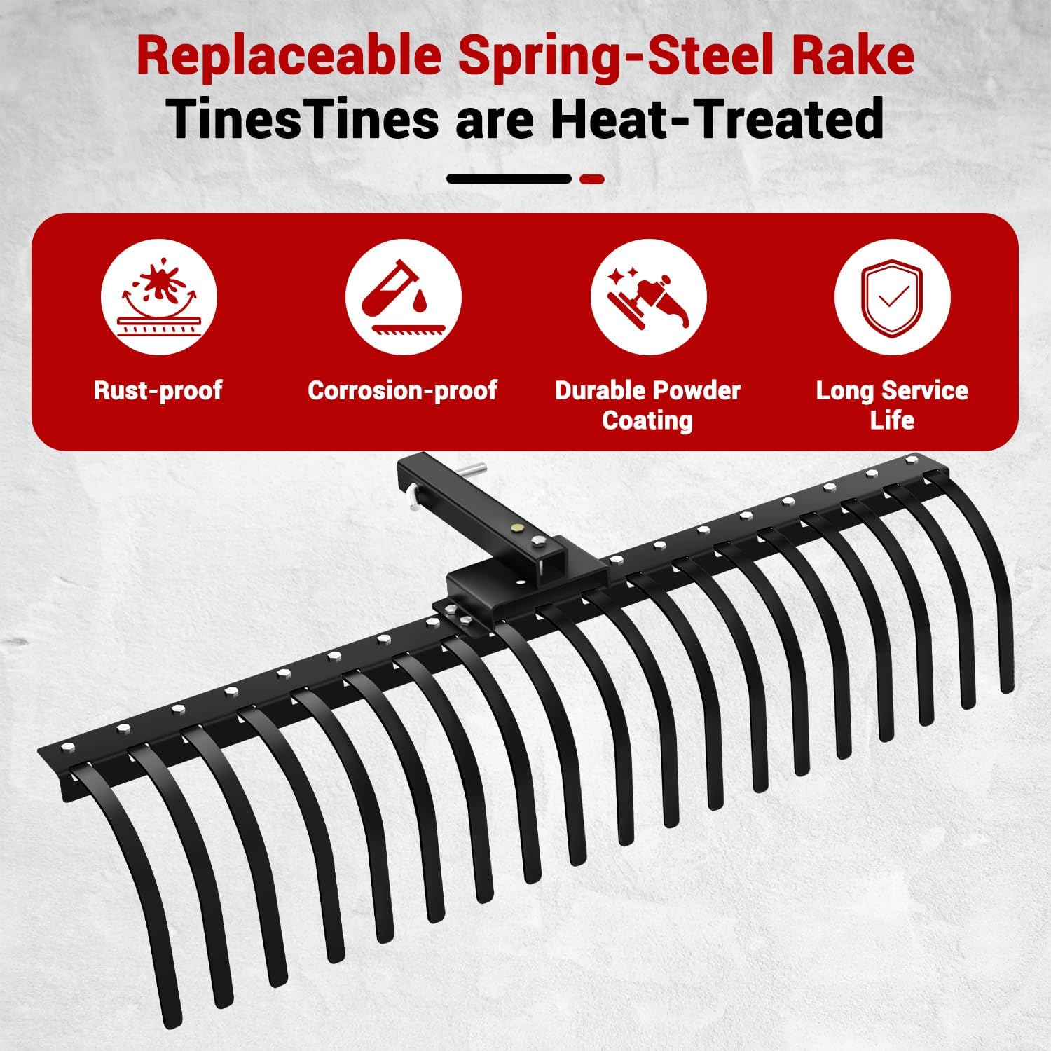 55" Durable Tow Behind Landscape Rake Tractors Rake Fits 2" Receiver for Lawn Tractors or ATV/UTV，Black