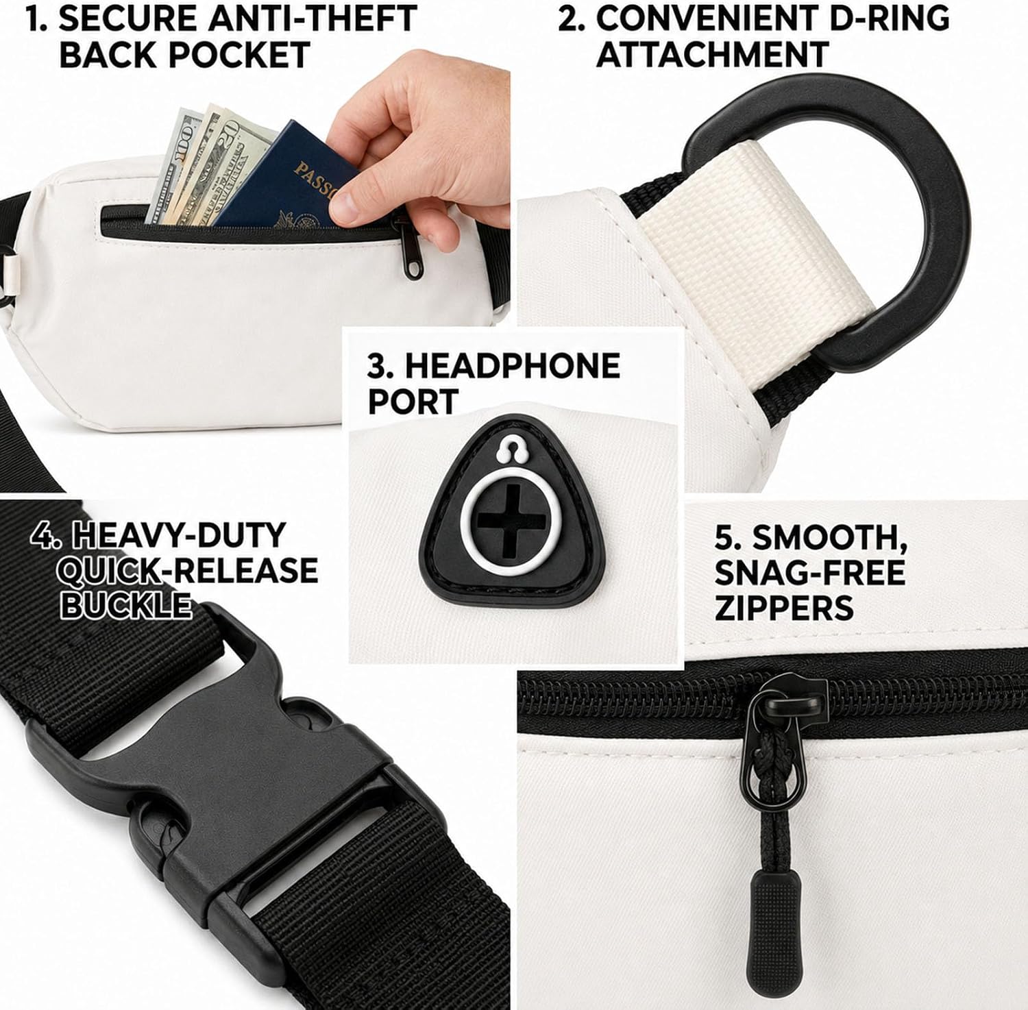 10 Pack Bulk Crossbody Fanny Packs, Off-White Plain Waist Bags for DIY HTV Vinyl, Large Capacity Oxford Sling Bag with Adjustable Strap, Waterproof Hip Belt Bag for Team Gifts & Travel