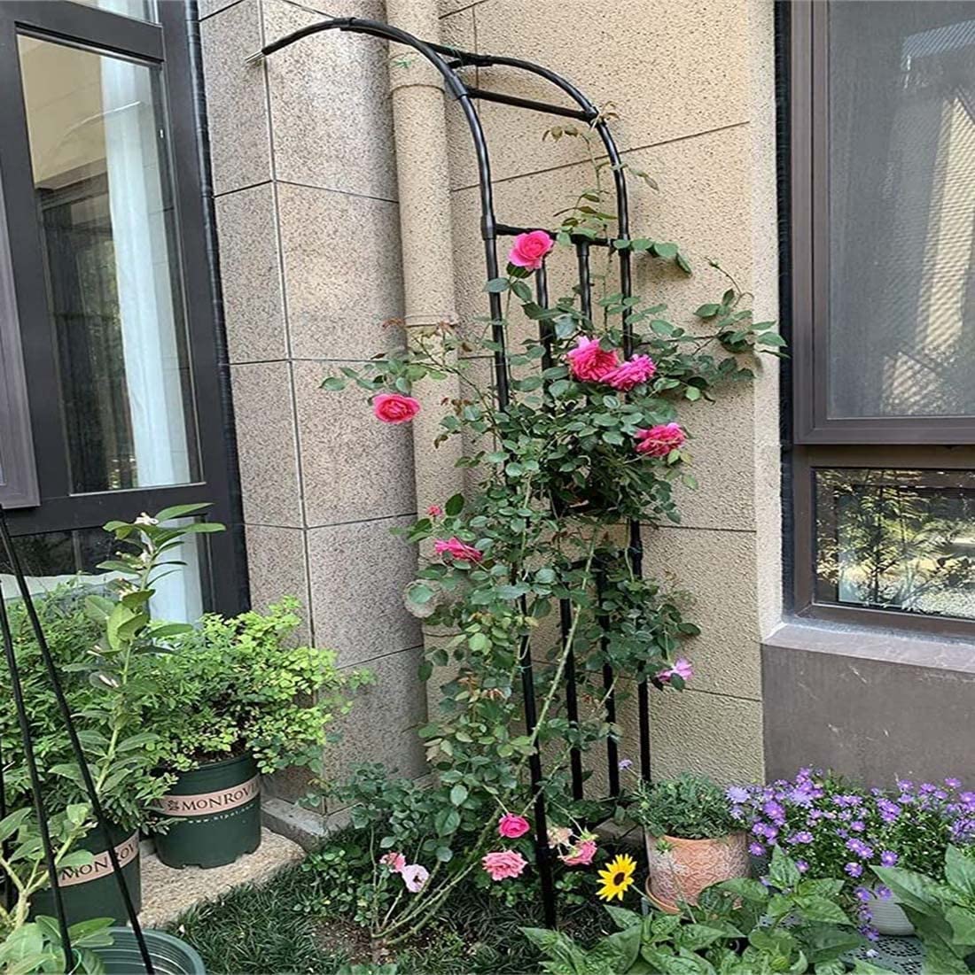Arco de metal de 40 cm para plantas trepadoras y rosas, enrejado de jardín para rosas, soporte de plantas al aire libre, accesorios de jardín