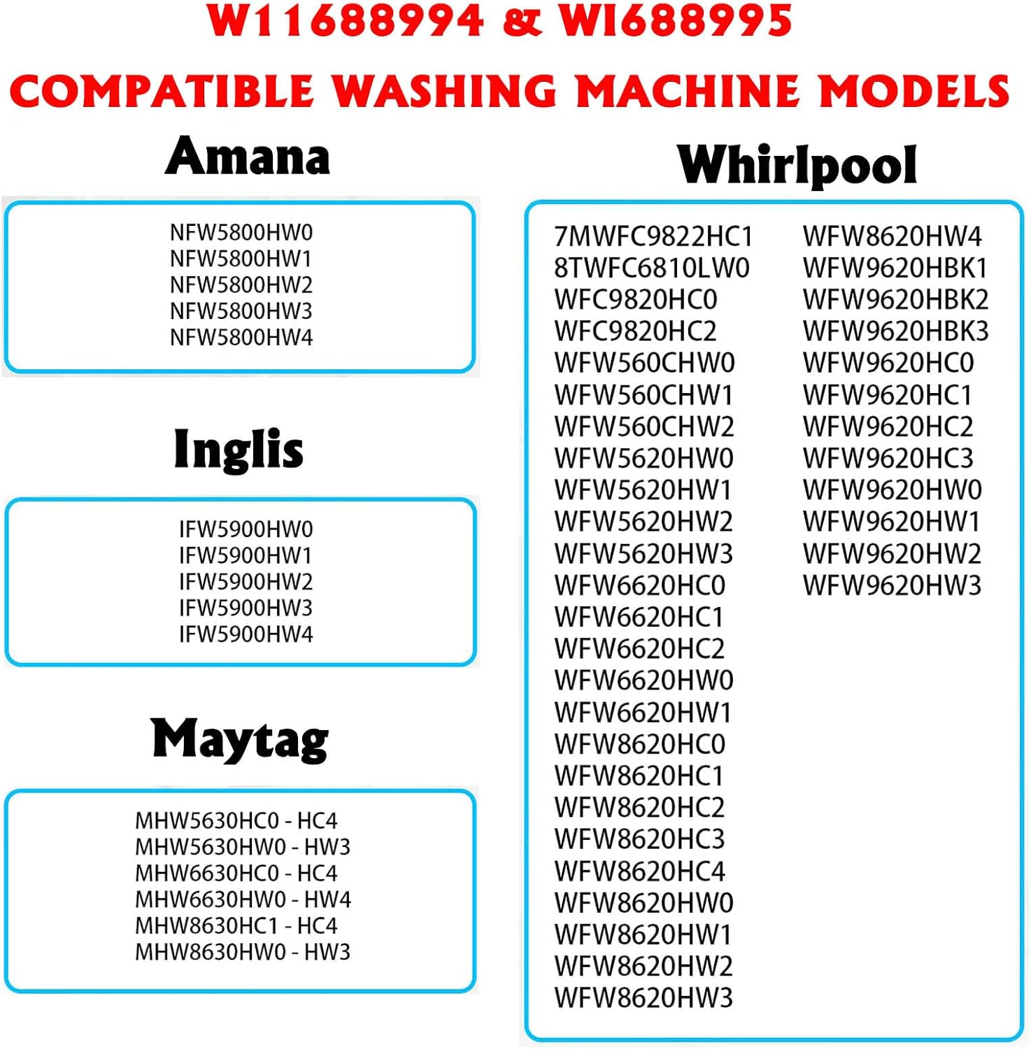 W11688994 & W11688995 Washer Cold and Hot Water Inlet Valve Set Replacement for Whirlp Washing Machine Parts, Replaces W11486360 W11486361 W11036930 W11316256