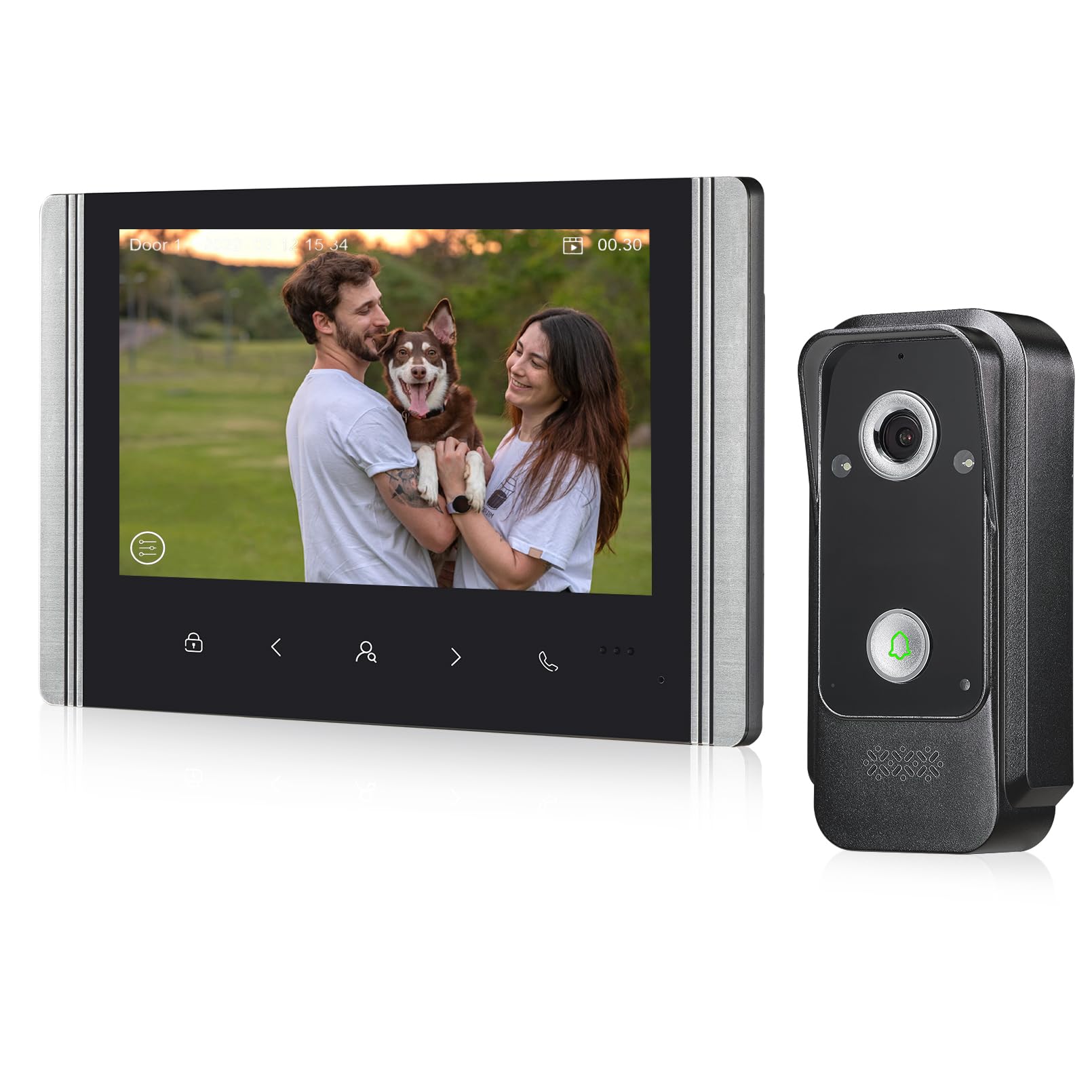 4fili 7" Sistema Videocitofonico AHD 1080P, Campanello con Cavo e 10 Suonerie,Dispositivo Esterno Impermeabile IP65 con Visione Notturna a IR, Sblocco Tramite Monitor