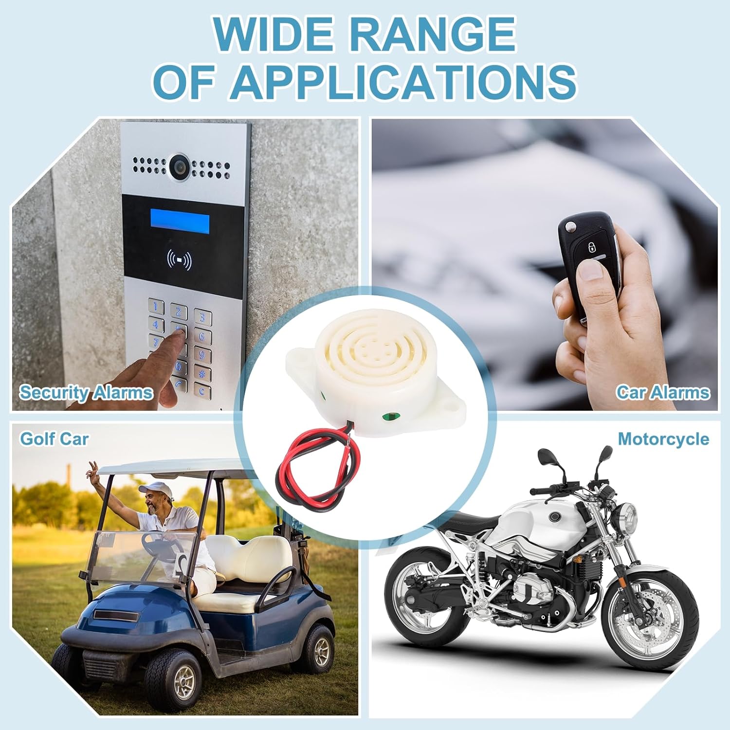 10Pcs Electronic Piezo Buzzer DC3-24V 100dB 3100Hz Active Continuous Beep Alarm Sound with 9V T-Type Battery Connector for Motorcycle Golf Cart White