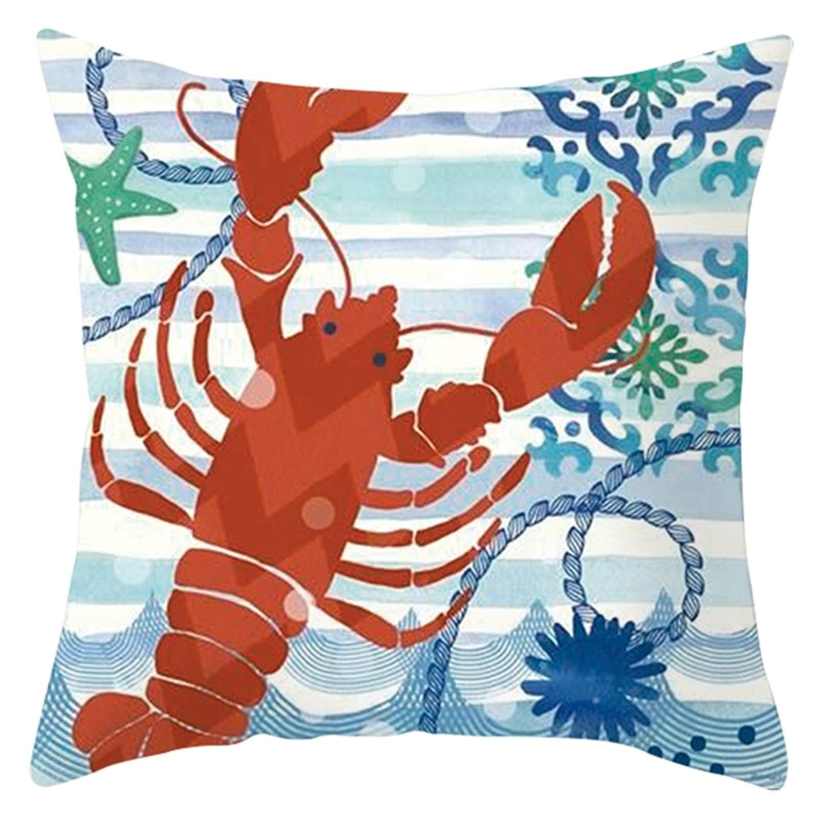 EHOMERY Pillow Covers X Cushion Cover Zipper Lobster Starfish Seaweed Velvet Throw Pillow Covers Pillow Cover Sofa Cushion Cover Living Room Red Blue Green 16X16 Inches