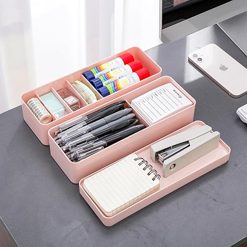 Tahaje Paquete de 2 cajas organizadoras de cables con 8 compartimentos, caja de almacenamiento de plástico para escritorio, artículos de papelería,