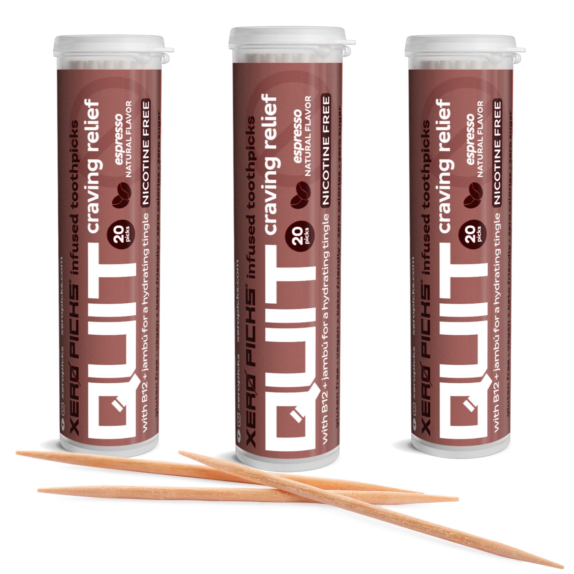 Xero Picks Infused Flavored Toothpicks to Help Quit Smoking - Nicotine Free (Espresso, 3 Pack) Non-GMO Kosher Vegan