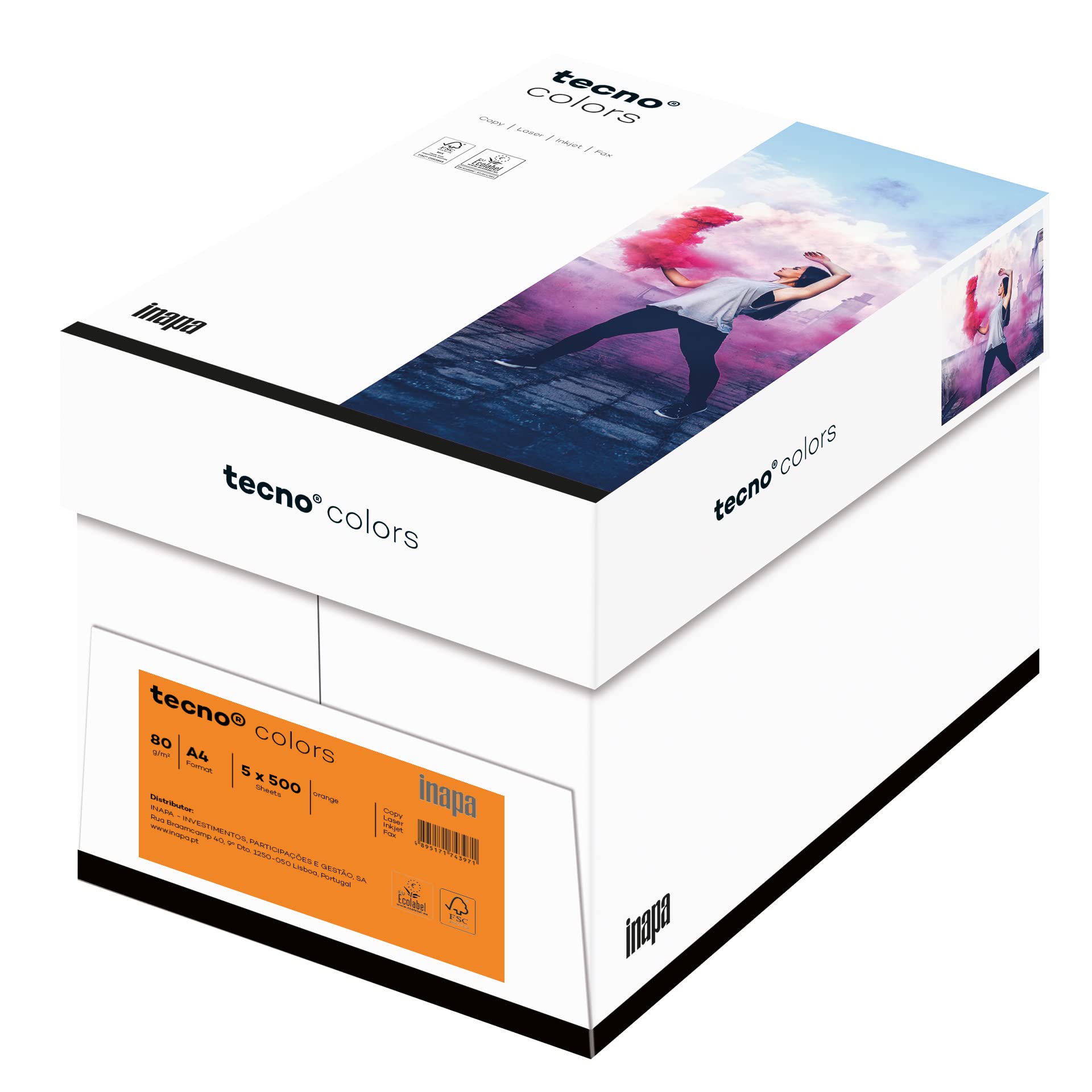 Inapa farbiges Druckerpapier, buntes Papier tecno Colors: 80 g/m², A4, 2.500 Blatt (5x500), orange