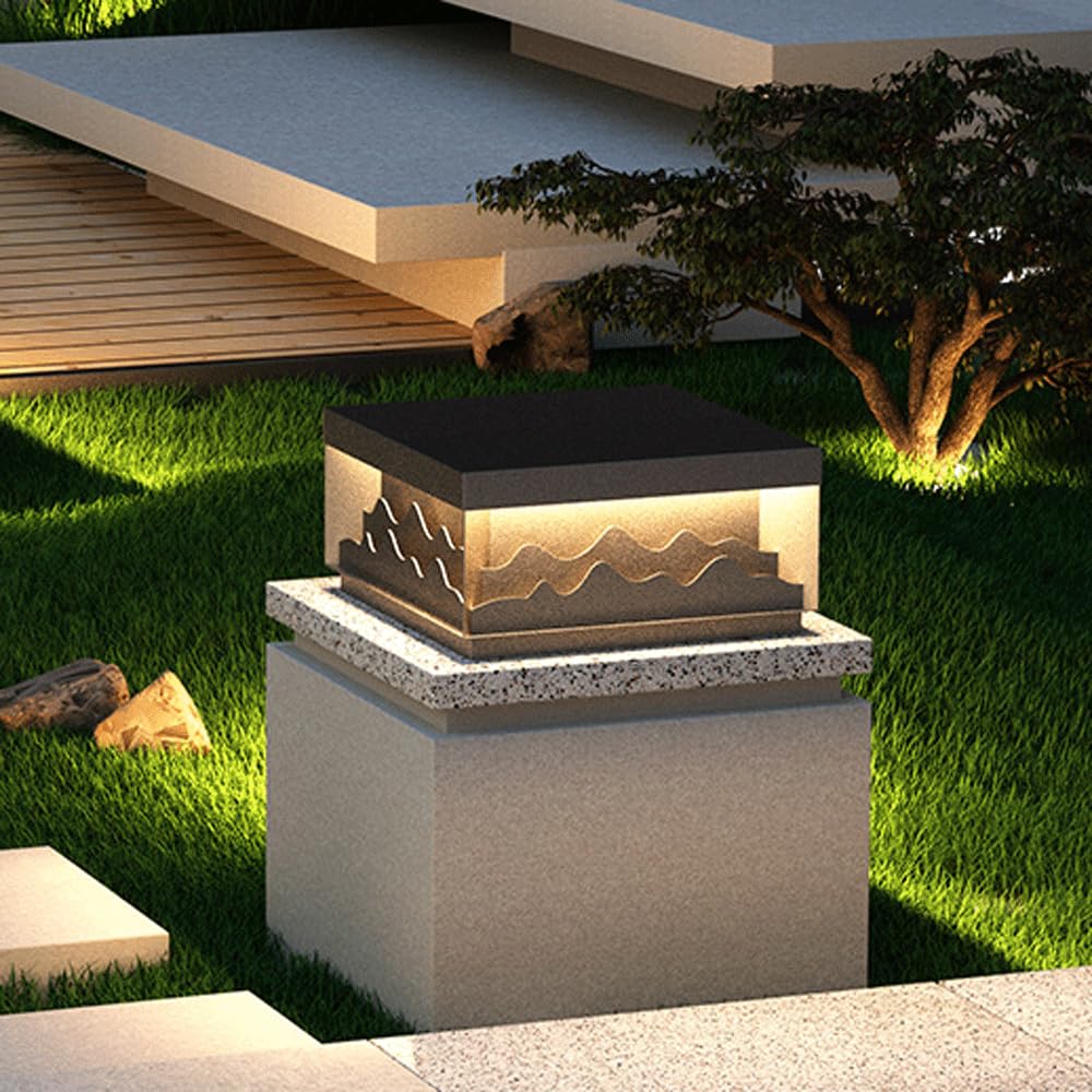 HZWJIA Outdoor Stainless Steel Bollard Lamp Modern Hardwired Square Gate Post Garden Bollard Lamp Gray Ip65 Rated Waterproof Pillar Lamp Suitable For Villa Courtyard Park Fence Bollard Lamp Diameter 1