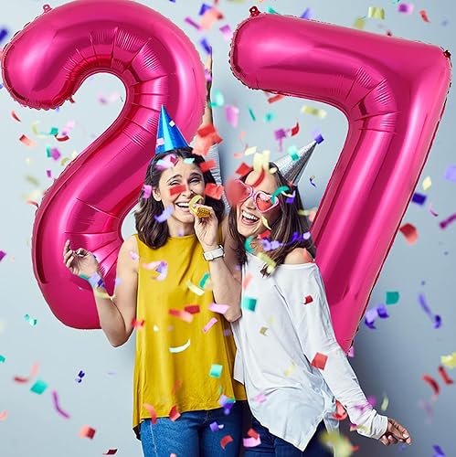 Miniatura 9 de Globos gigantes de color rosa intenso con el número 60, 40 pulgadas Jumbo número 60, globos grandes de aluminio de Mylar para niñas y mujeres,
