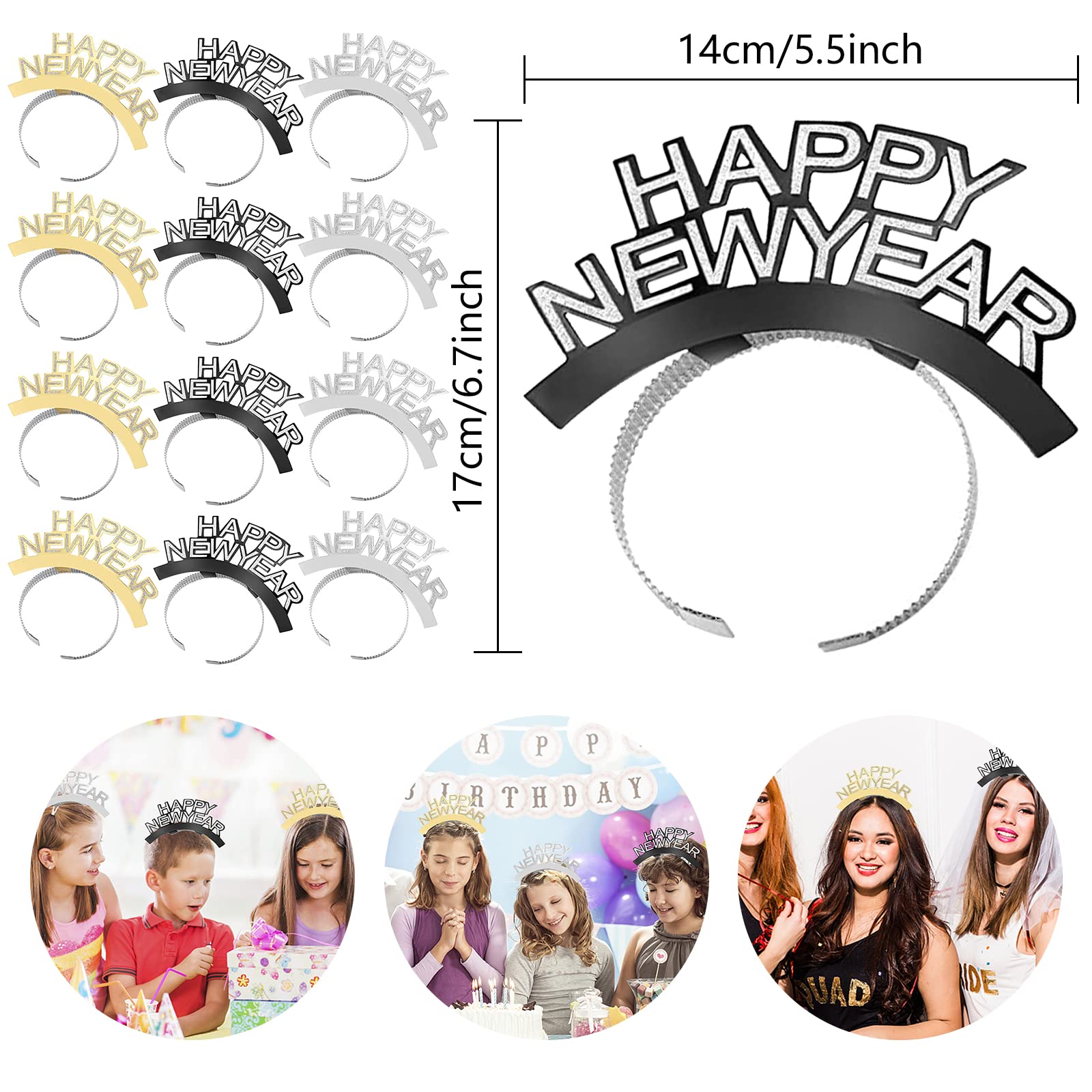 6 Stück Silvester Haarreifen 'Happy New Year 2025' – Glitzer Stirnbänder Für Party, Fotoshooting & Karneval