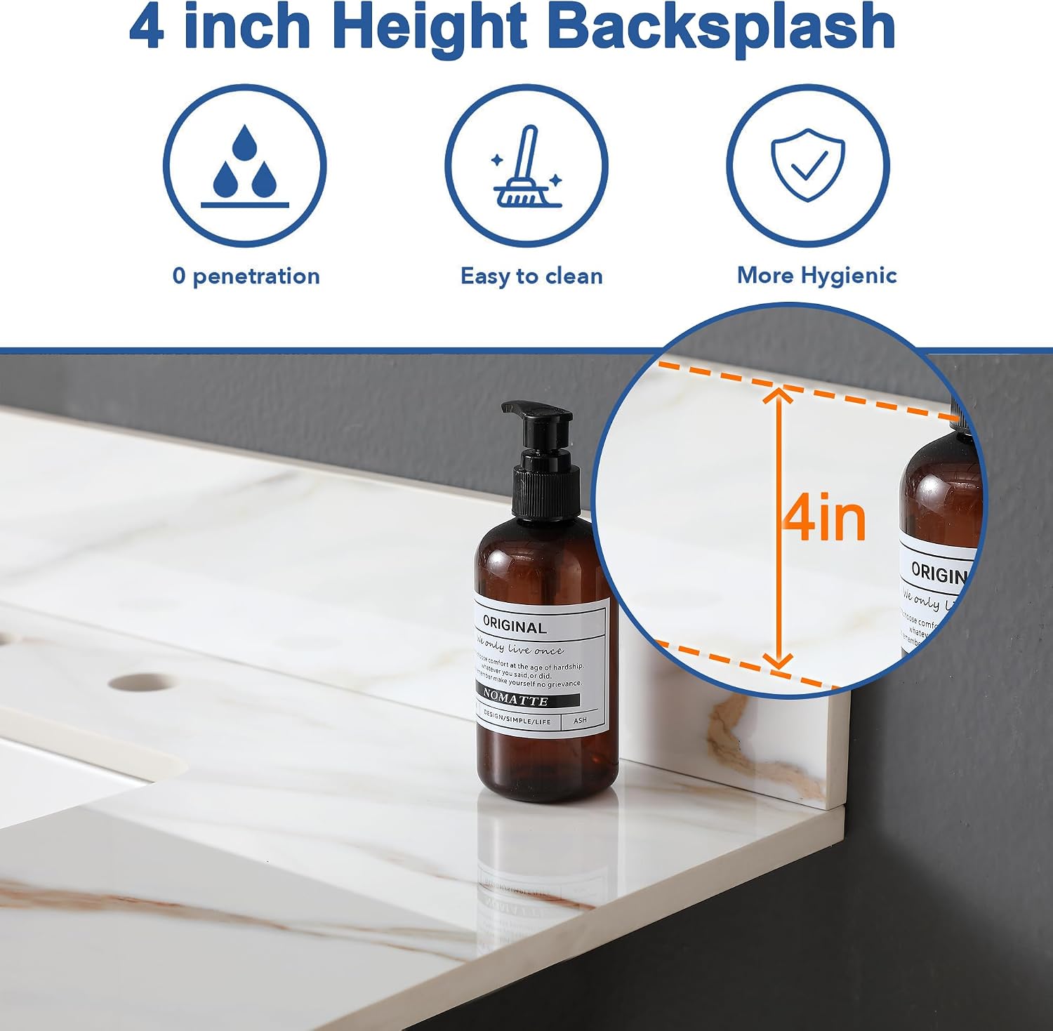 Montary 37"x 22" Bathroom Vanity Top with Undermounted Large Ceramic Sink & Backsplash, Sintered Stone Artificial Marble Vanity Sink Tops with 3 Pre-Drilled Hole, Gray Gold Veins