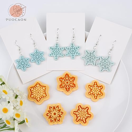 Miniatura 5 de Puocaon Cortadores de arcilla de invierno de nieve, 10 piezas de cortadores de arcilla para decoración de copos de nieve de Navidad para joyas de