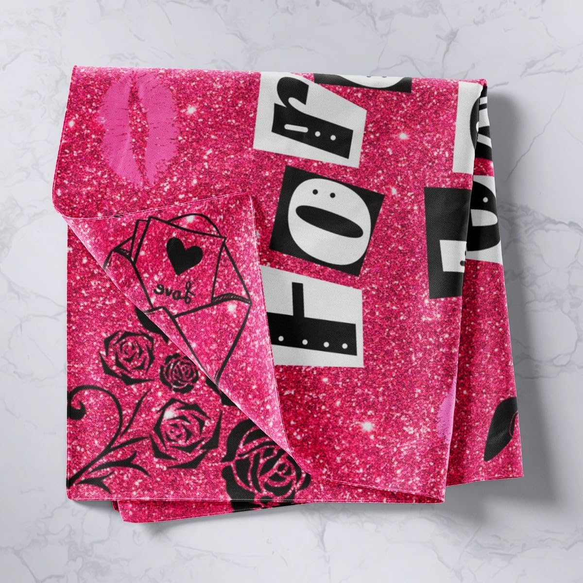 Erosebridal Love Couple Quilts Sexy Lips Coverlet Set, Romance Rose Bedspread Sets Glitter Lipstick Modern Art Quilt Set Queen (No Real Sequins)