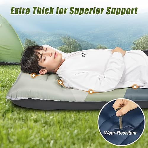 Miniatura 3 de Colchoneta de dormir extra gruesa de 5 pulgadas inflable con almohada para dormir, bomba de pie incorporada, colchón de aire portátil ligero para