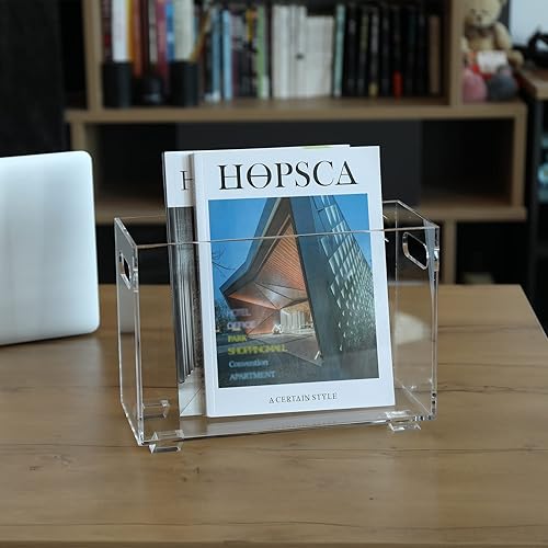 Miniatura 4 de Revistero acrílico transparente, estante para revisteros que ahorra espacio, cesta para libros, organizador de almacenamiento para sala de estar,