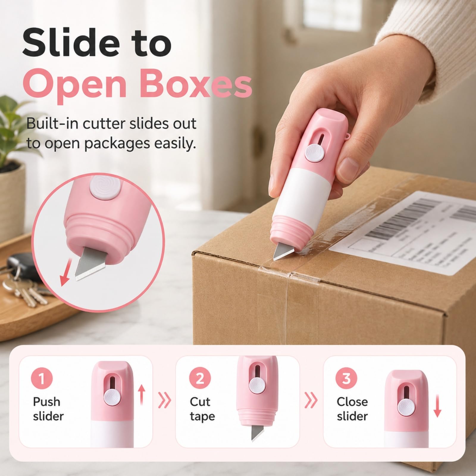 2-In-1 Box Cutter & Thermal Paper Eraser, Water-Based Thermal Paper Eraser Pen, 2 In 1 Privacy Wipe Box Cutter for Parcel Labels, Privacy Protection (Blue)