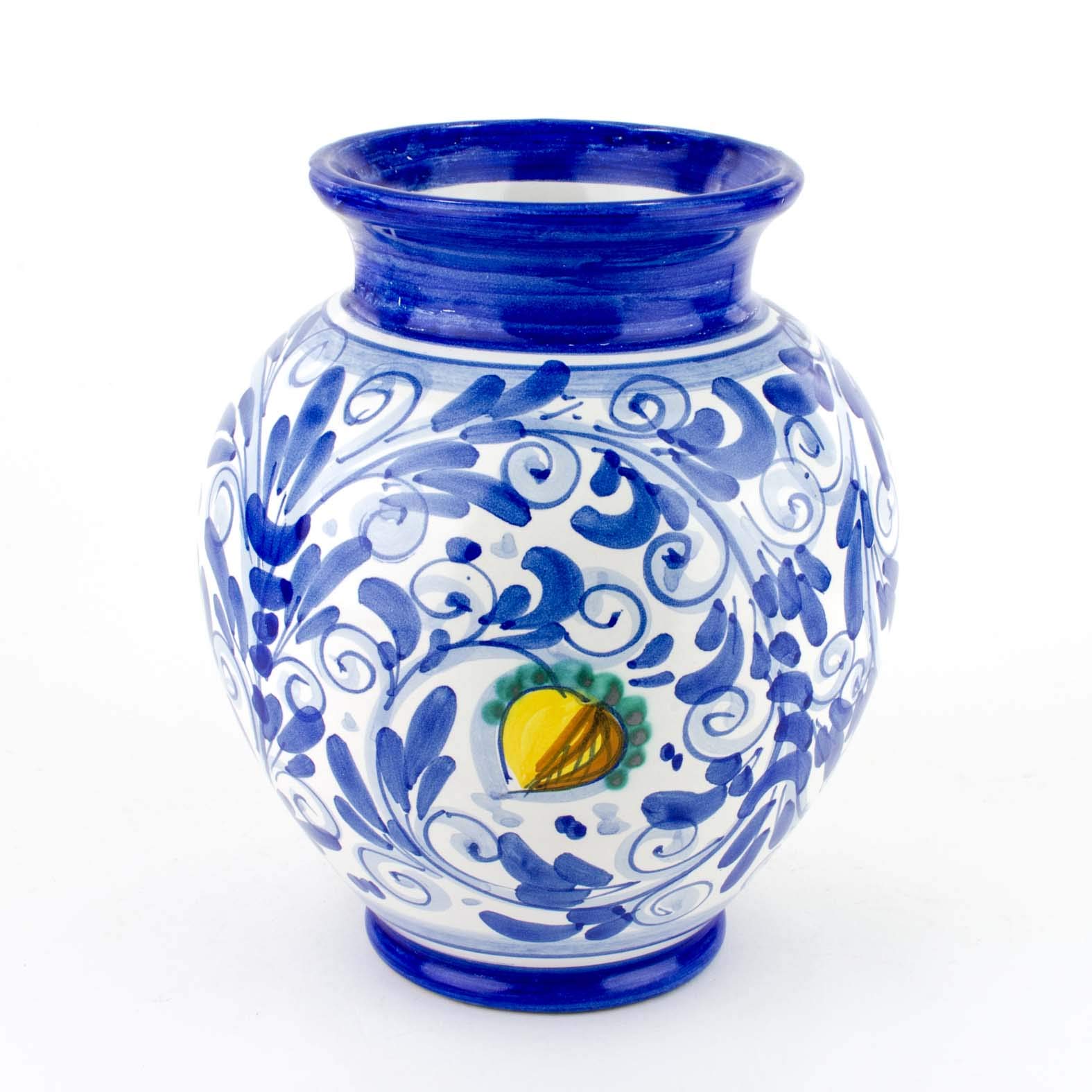 Sizilianische blaue Vase, handgefertigter Blumentopf aus Keramik von Caltagirone H 25 cm