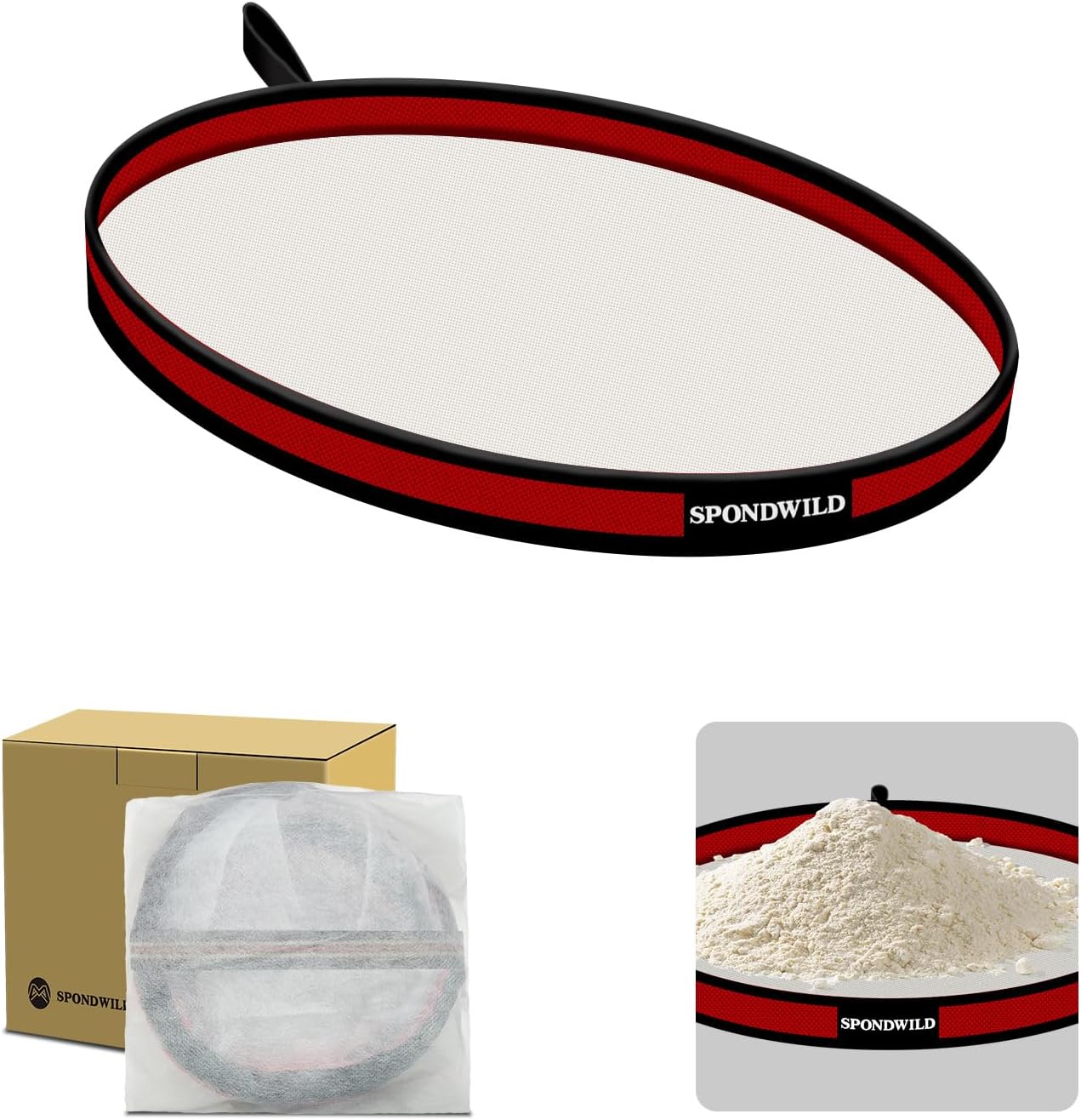 Sifter Screen for Drying and Sifting, 60 Mesh, 17.7", Red | Collapsible, Fine Filter Screen for Rice, Beans, Soybeans, Mung Beans, Sesame, Nuts and Herbs