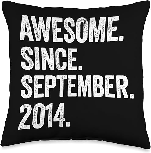 9 años de edad, impresionante desde septiembre de 2014, almohada de 9 cumpleaños, 16 x 16 pulgadas, multicolor