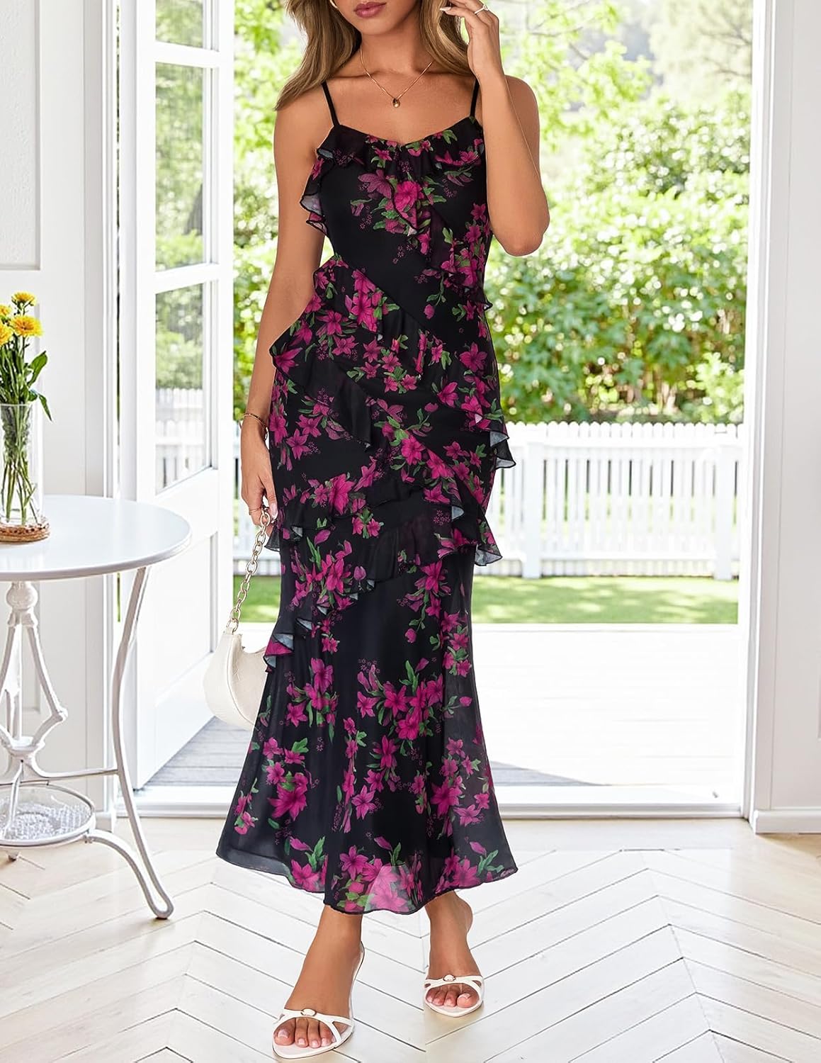 MEROKEETY Spring Wedding Guest Dress for Women 2026 Summer Floral Cocktail Party Beach Vacation Ruffle Bodycon Maxi Dresses - Image 3