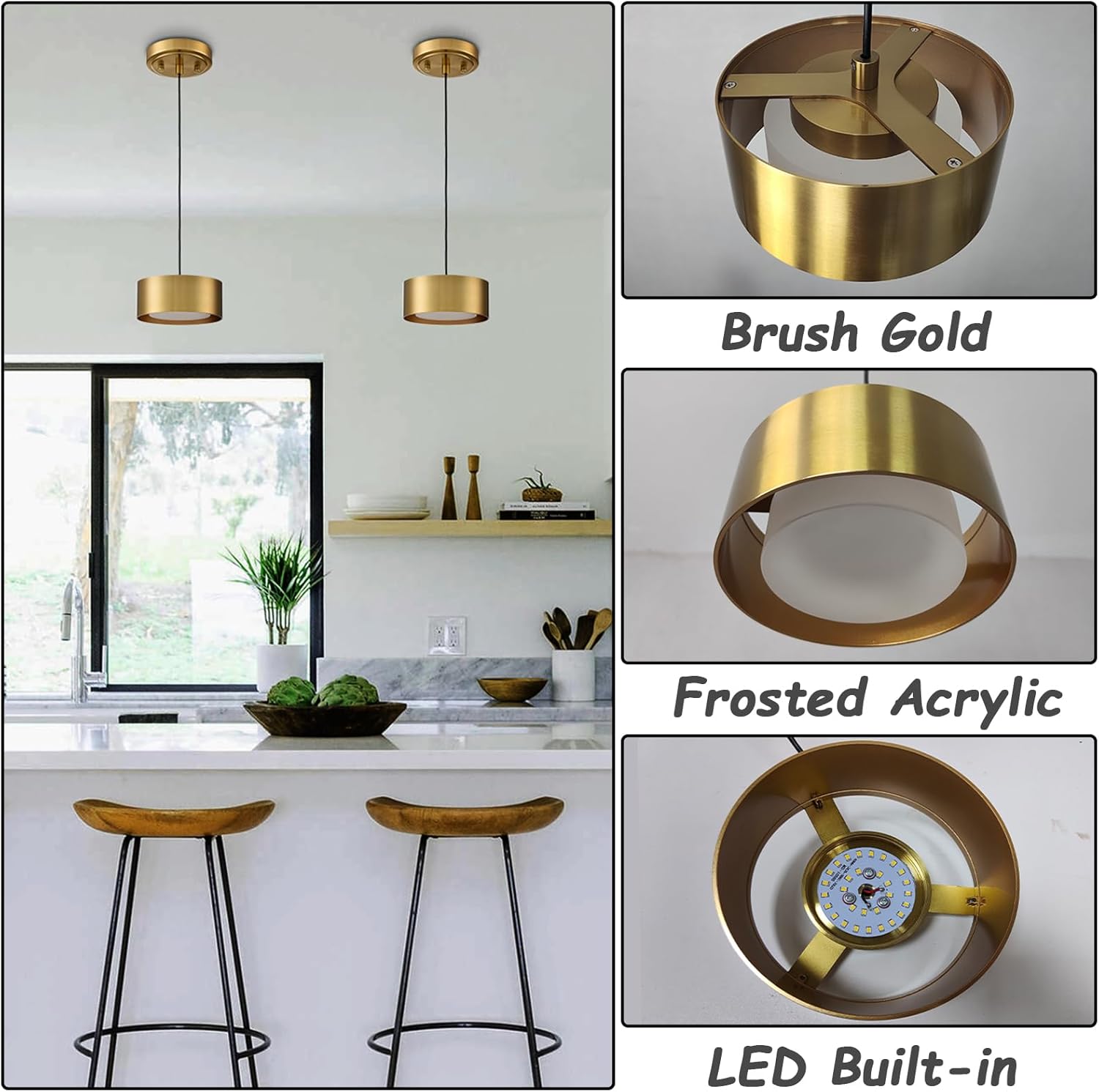 LED Gold Pendant Lights Fixture Mini Pendant Lights for Kitchen Island Over Sink Bedroom Bathroom Dining Room