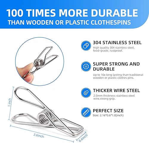 Miniatura 2 de Alfileres de ropa resistentes para colgar ropa, pinzas de acero inoxidable para Landry, clips de ropa de metal, pinzas de ropa