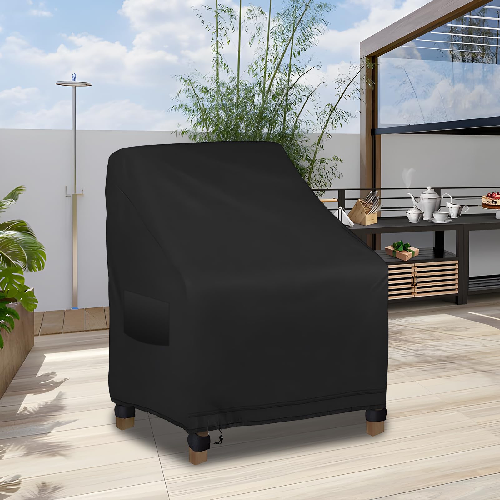 2 Pezzi Copertura Sedie Esterno, Fodera Sedies Giardino, Copri Sedie Esterno Impermeabile, Antipolvere, Resistente ai Raggi UV Copertura per Sedie da Giardino 600D Poliestere 35.04" x 38.19" x 29.13"