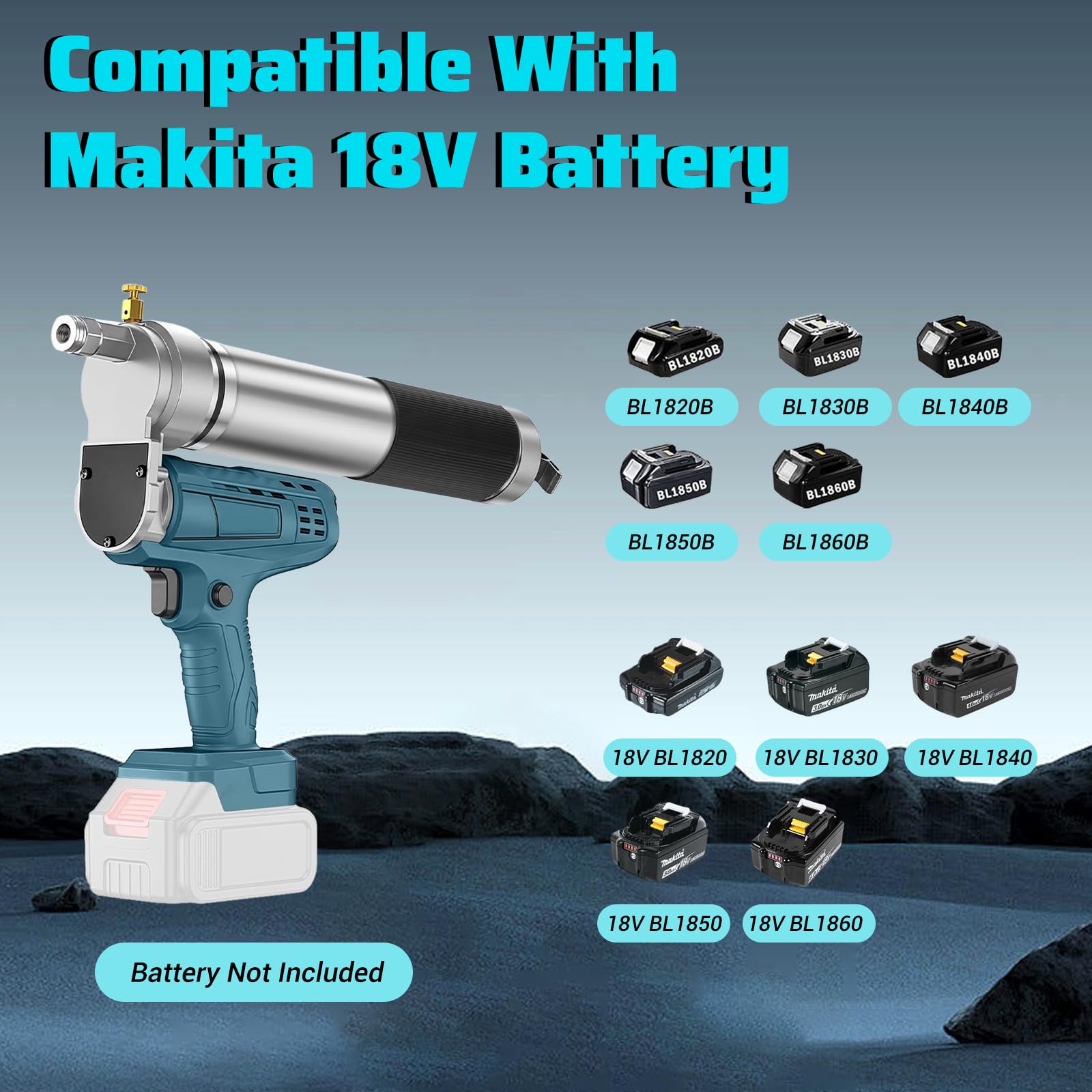 Pistola Engrasadora inalámbrica para Makita Batería, 12000PSI Pistola engrasadora eléctrica 140g/min engrasadora bateria 600 ml Cartuchos de Grasa para engrasar vehículos y máquinas | Con acoplamiento de liberación rápida, motor sin escobillas, prensa de