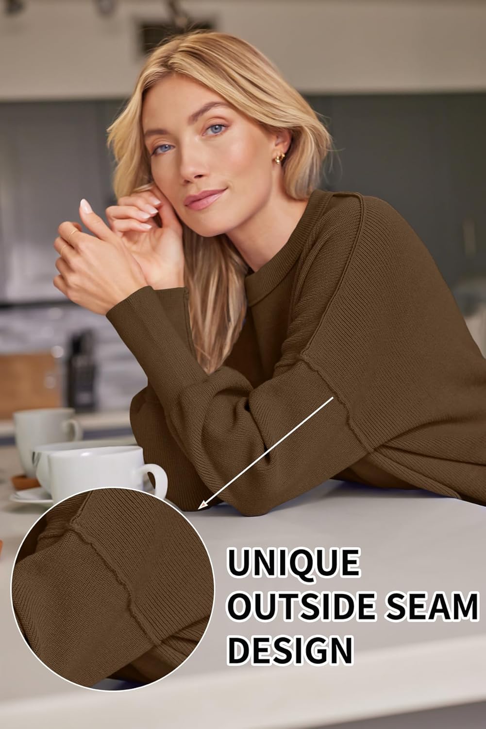 LILLUSORY Women's Oversized Batwing Sweaters 2026 Fall Outfits Trendy Crewneck Knit Side Slit Fashion Pullover Tops - Image 4