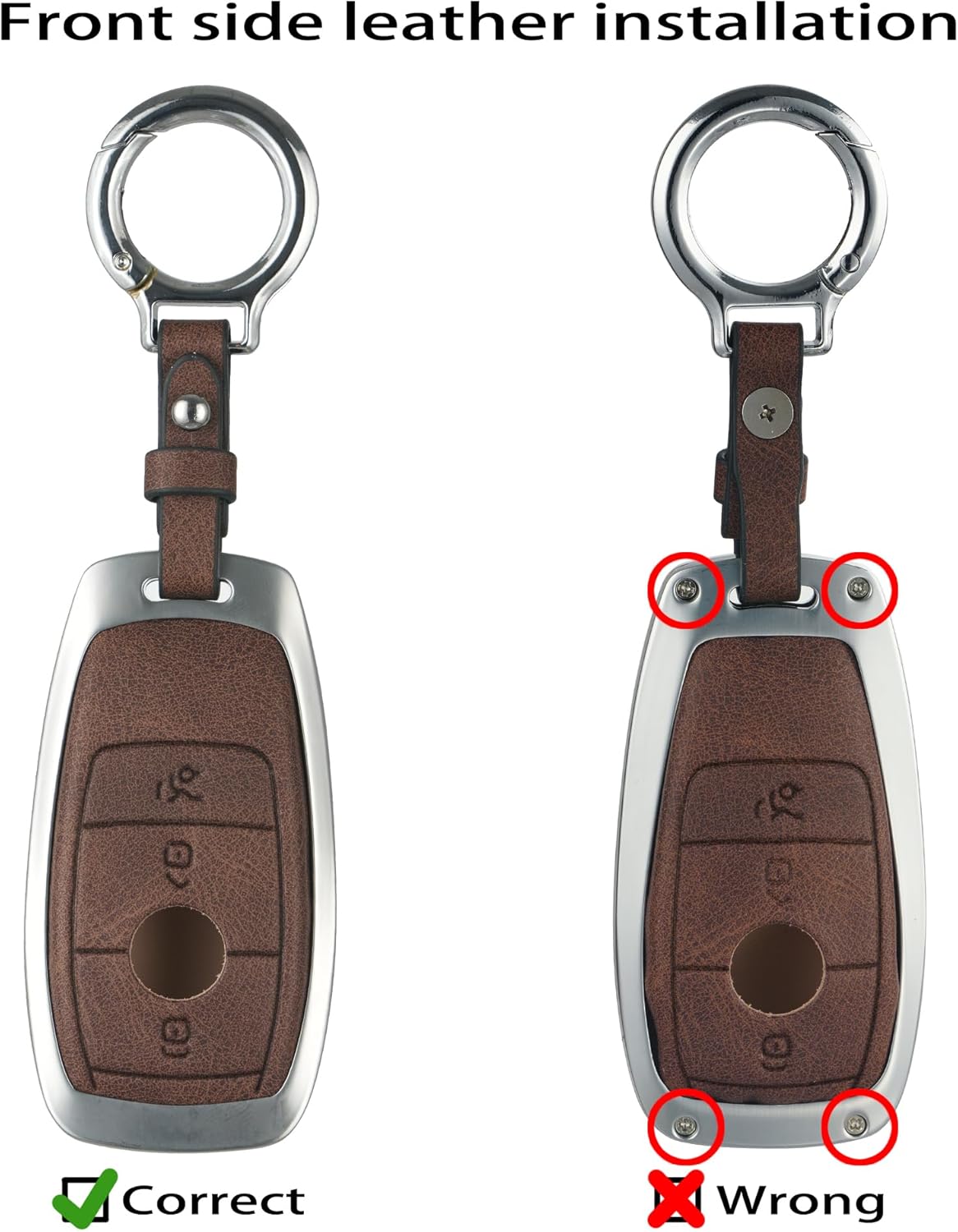 Key Fob Cover Leather Compatible for Mercedes Benz 2019-2023 C, E Class,2017-2023 GLS, GLB, G Class, 2020-2023 GLC, 2020-2025 GLE, AMG, 2016-2023 CLS, 2017-2022 S Class, CL (3 Button ) - Image 5