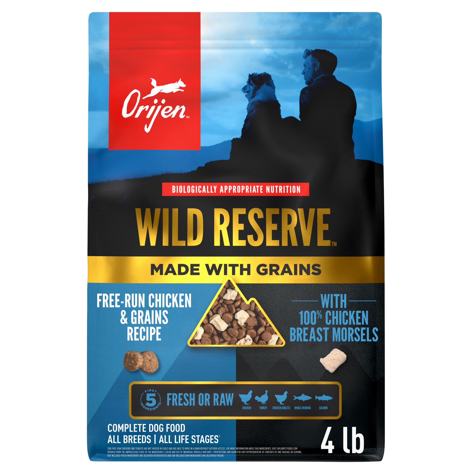 ORIJEN Wild Reserve Dry Dog Food Free-Run Chicken & Grains Recipe 4lb Bag