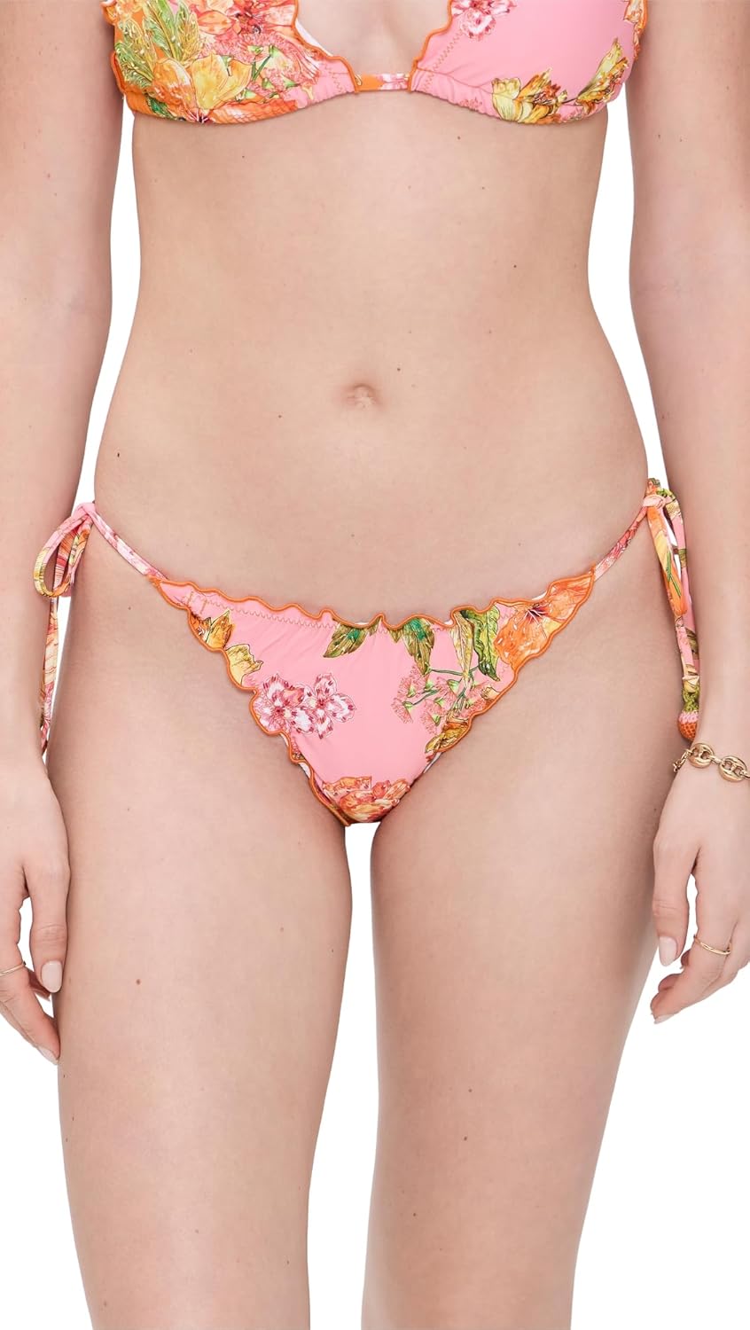 PQ Swim Women's Embroidered Lettuce Edge Tie Full Bikini Bottoms