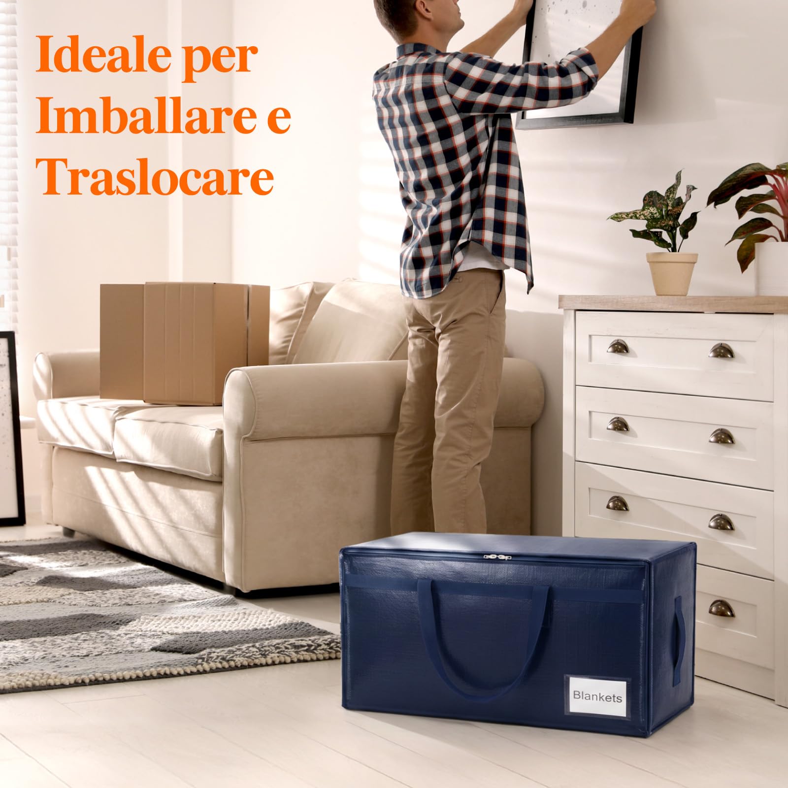 Lifewit Set di 4 Grandi Scatole per Armadio 90 L, Borse Trasloco con Manici, Contenitore Pieghevole per Piumoni, Coperte, Vestiti, Blu