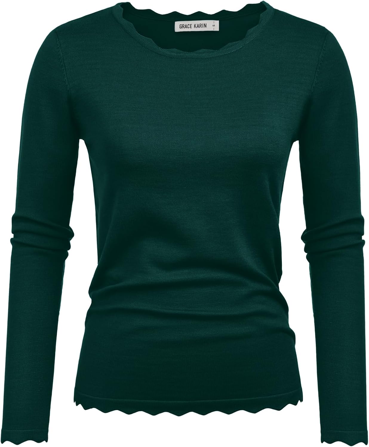 GRACE KARIN Women's High Stretchy Long Sleeve Pullover Sweater Blouse Top Large Deep Green