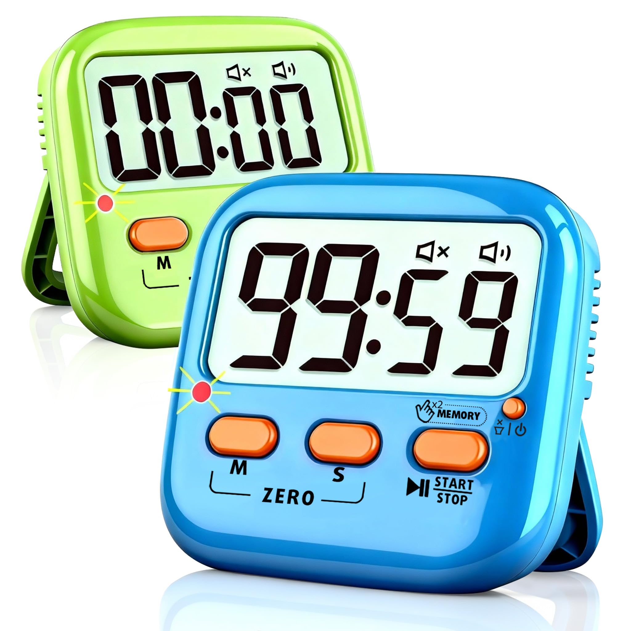 2 Pack Digital Timer for Kids, Magnetic Kitchen Timers for Cooking, Egg, Teachers, Classroom, Study, Exercise, Oven Baking - AAA Battery Included