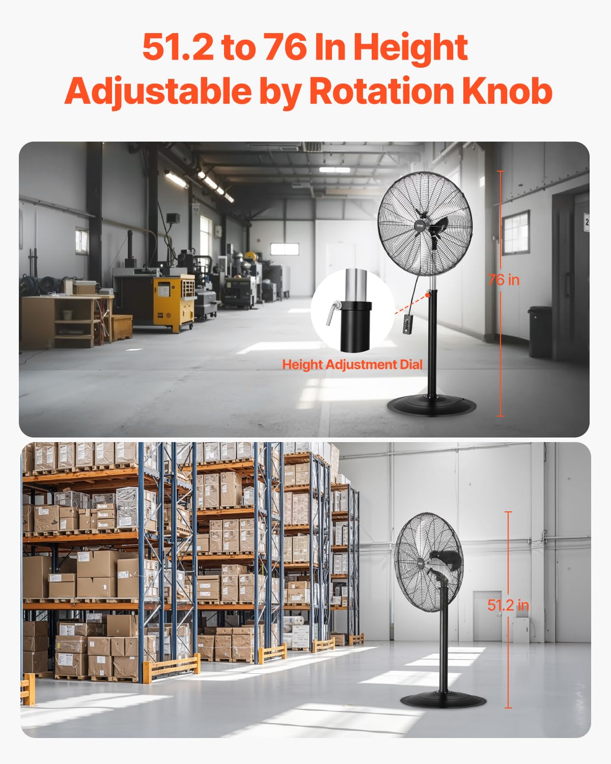 Industriële staande ventilator, 570 mm, 90 graden oscillerende