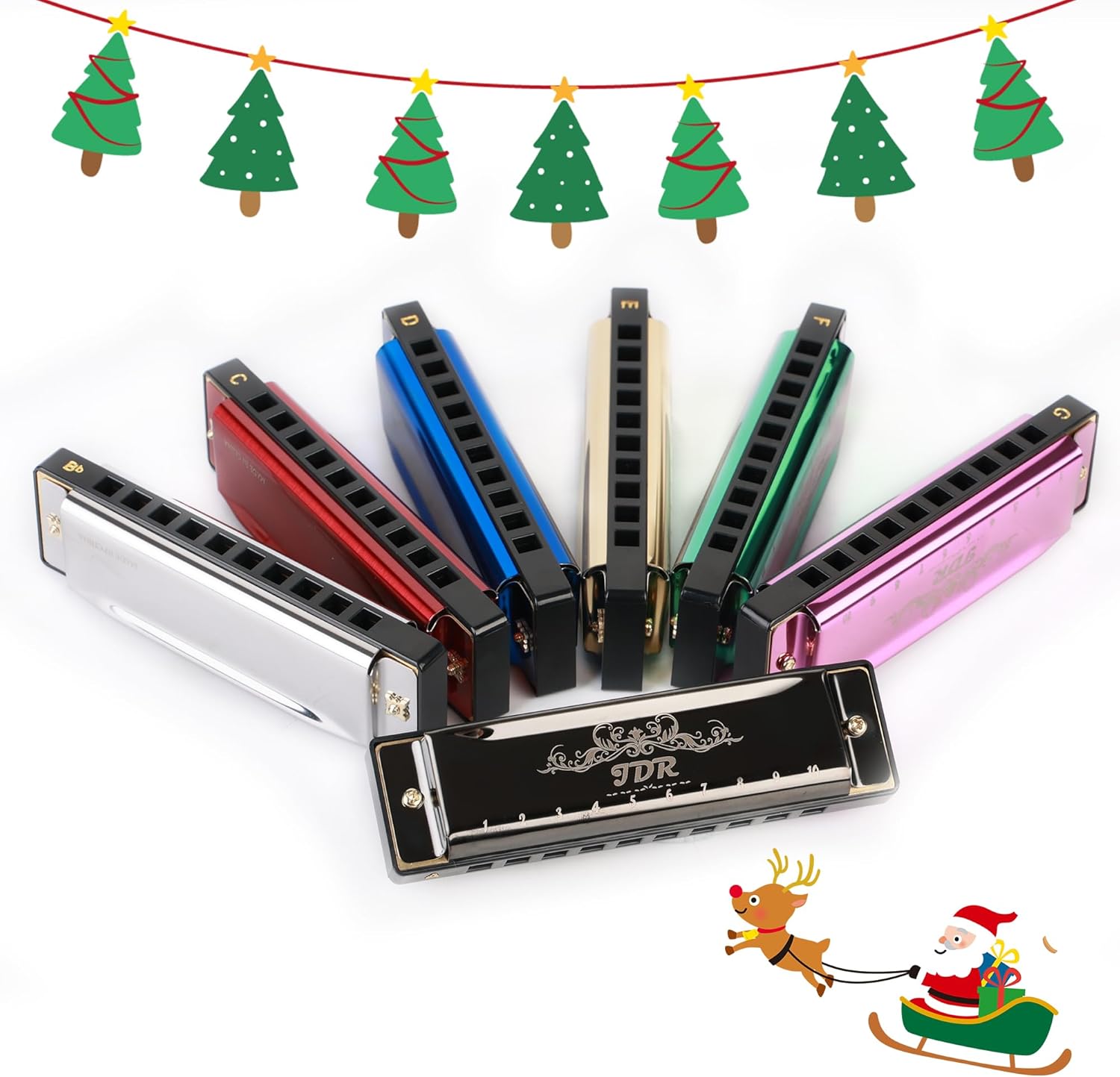 JDR Harmonica Set of 7 Key of C D E F G A and Bb 10 Holes 20 Tones Blues Harp Diatonic Mouth Organ Armonica with EVA Protective Case for Adults Beginner and Professionals Gift Colorful