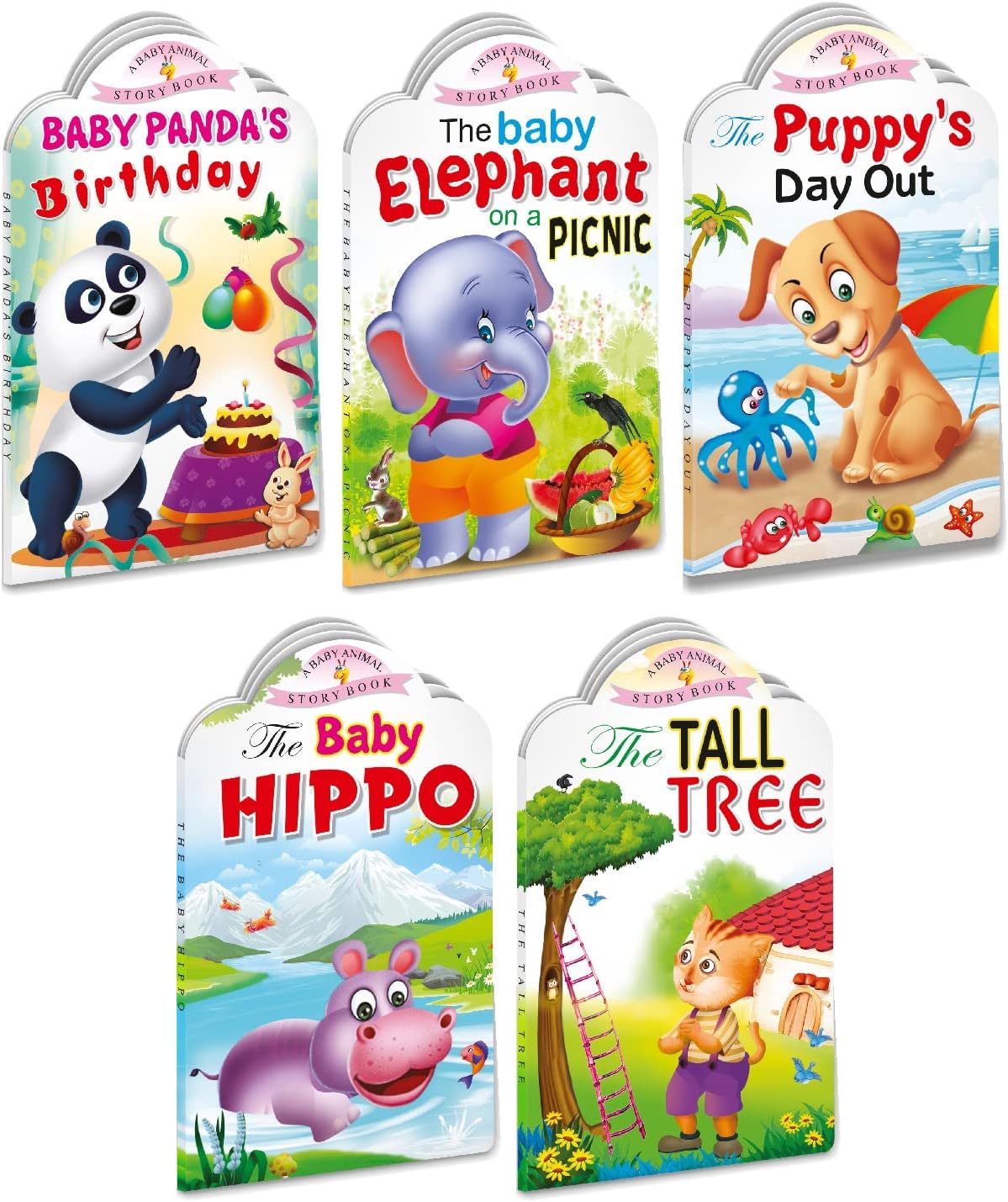 Sawan Set of 5 story books Baby Animals Series (Baby Panda,Baby Elephant, Puppys day out , Baby Hippo & Tall Tree)