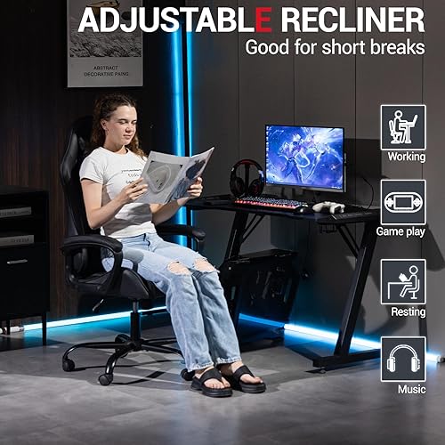 Miniatura 6 de Silla de masaje para juegos, silla ergonómica de escritorio para PC con reposacabezas y soporte lumbar de masaje, silla de videojuegos con respaldo