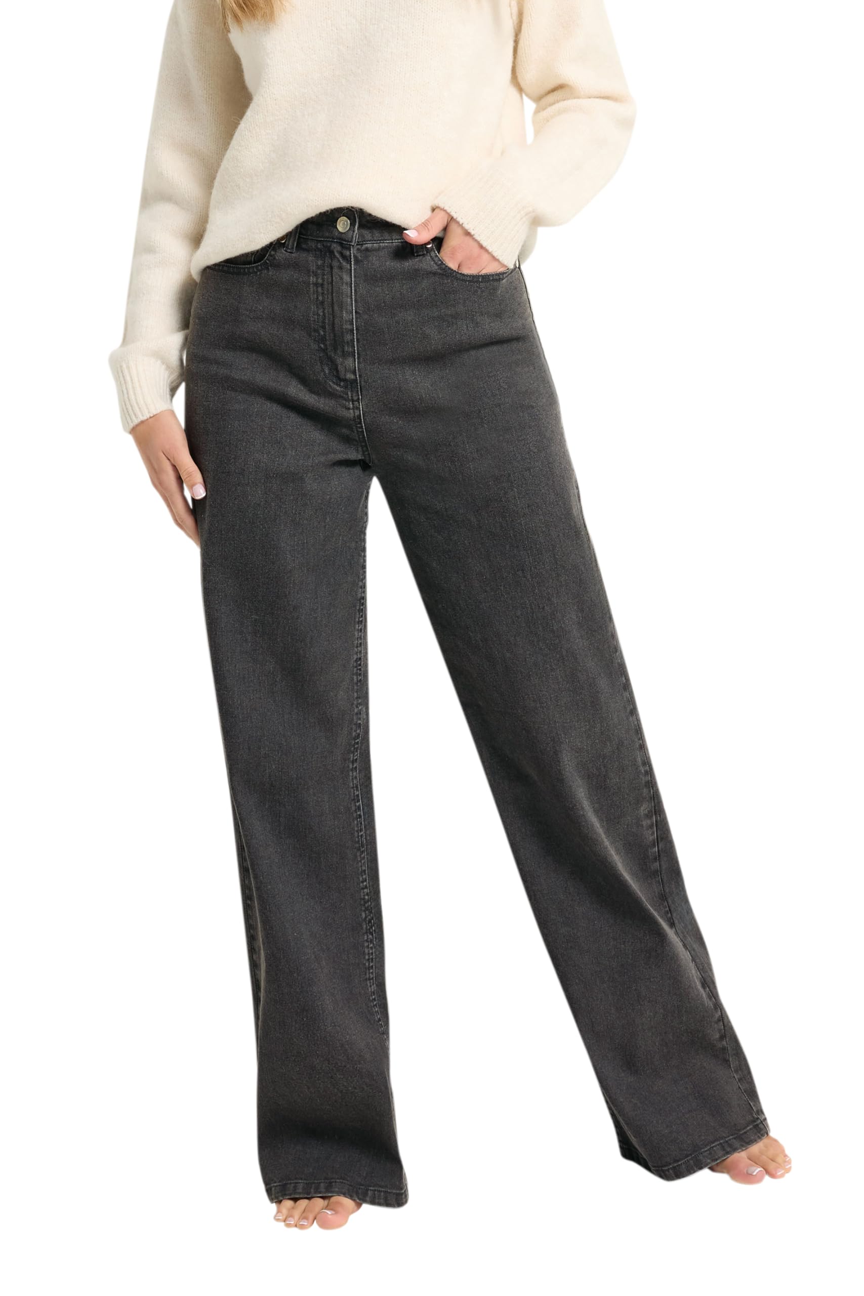 Lts Women's Grey Tall Dark Washed Wide Leg Jeans Size 16