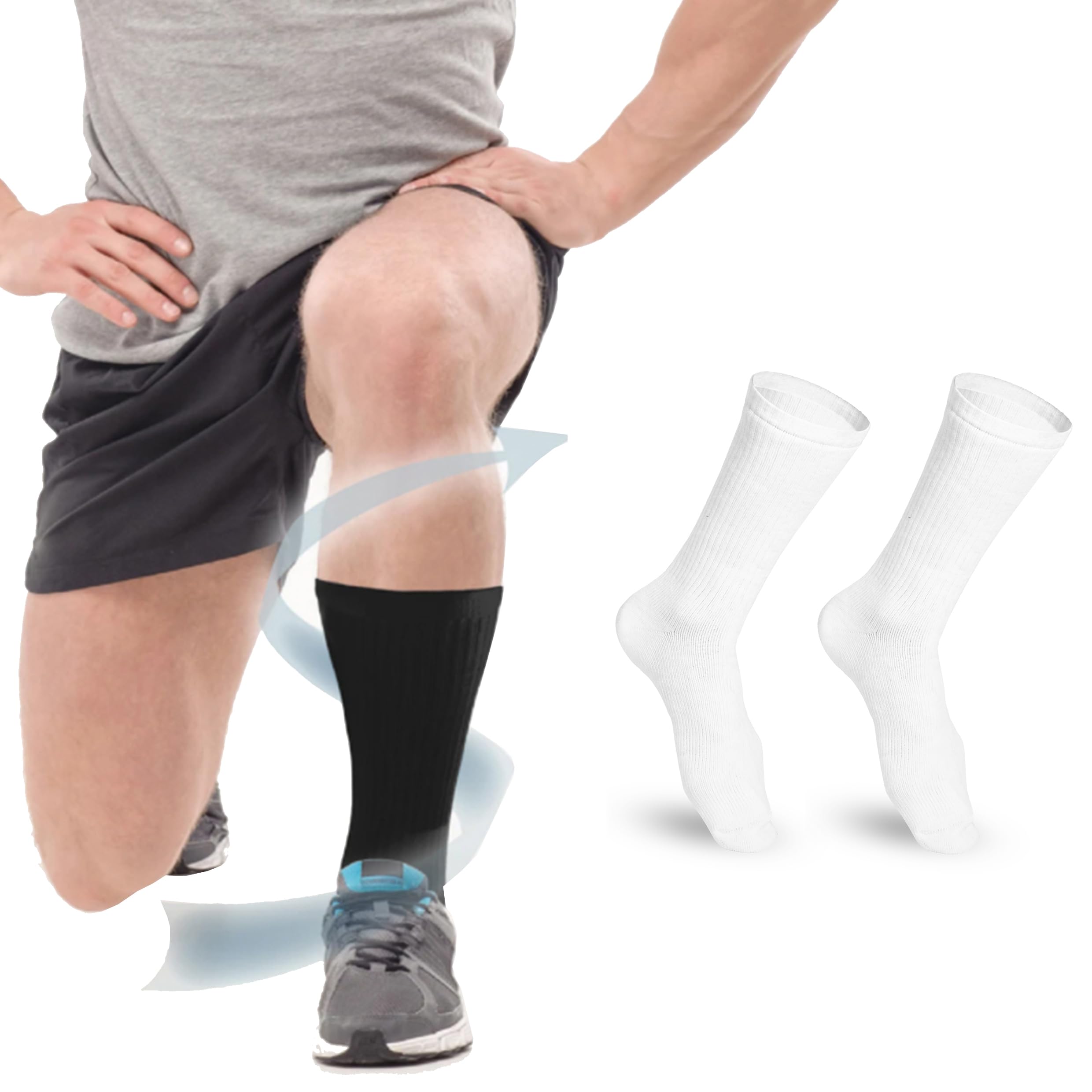 Champion Calcetines de compresión para hombre, 15-20 mmHg, ajuste atlético, longitud media pantorrilla, calcetines deportivos, color blanco, XL