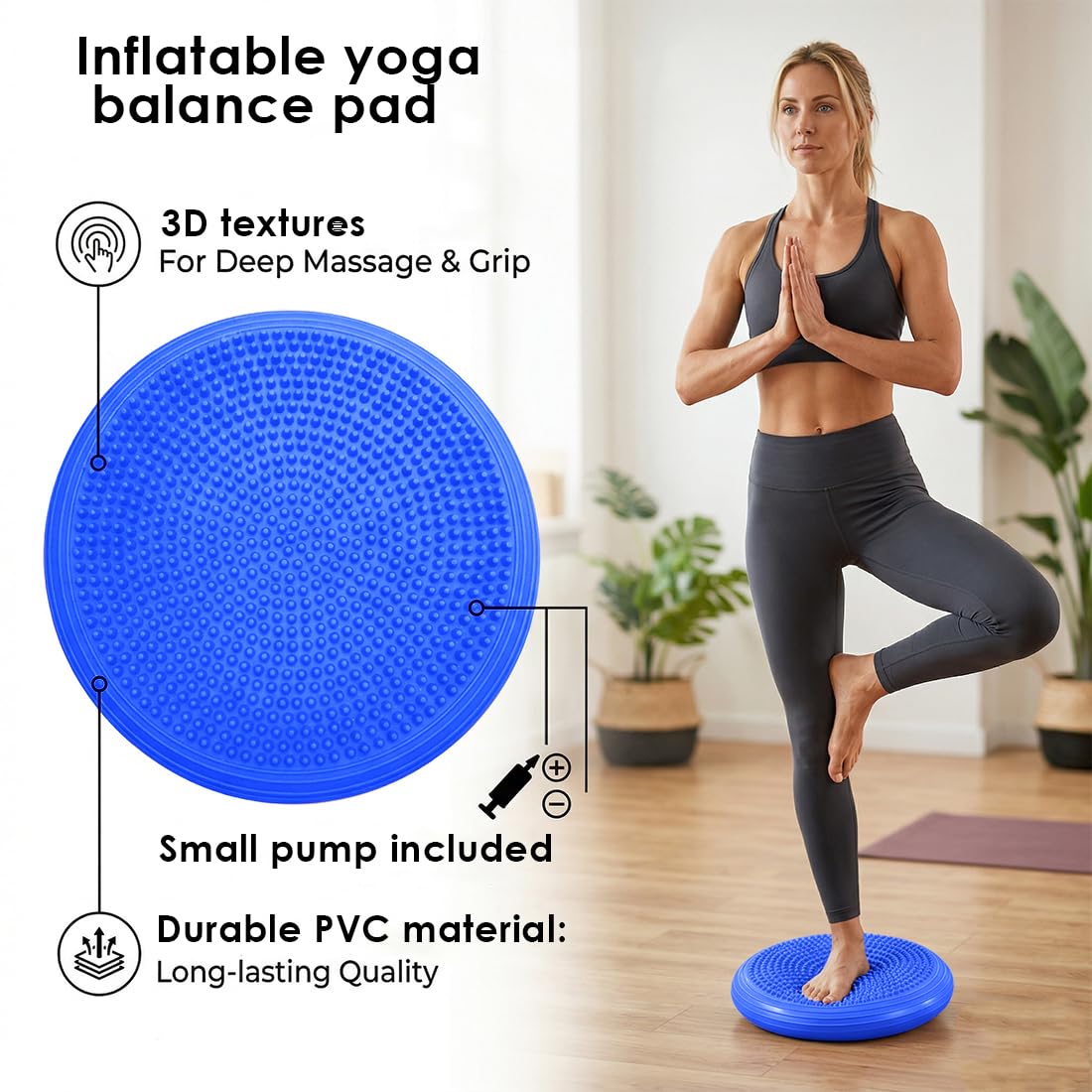 Balance Kissen Mit Pumpe, 34 cm Durchmesser, Ballsitzkissen, Balancekissen, Sitzkissen Orthopädisch, Luftkissen, für Core, Koordination, Fitness Rückentraining Pad