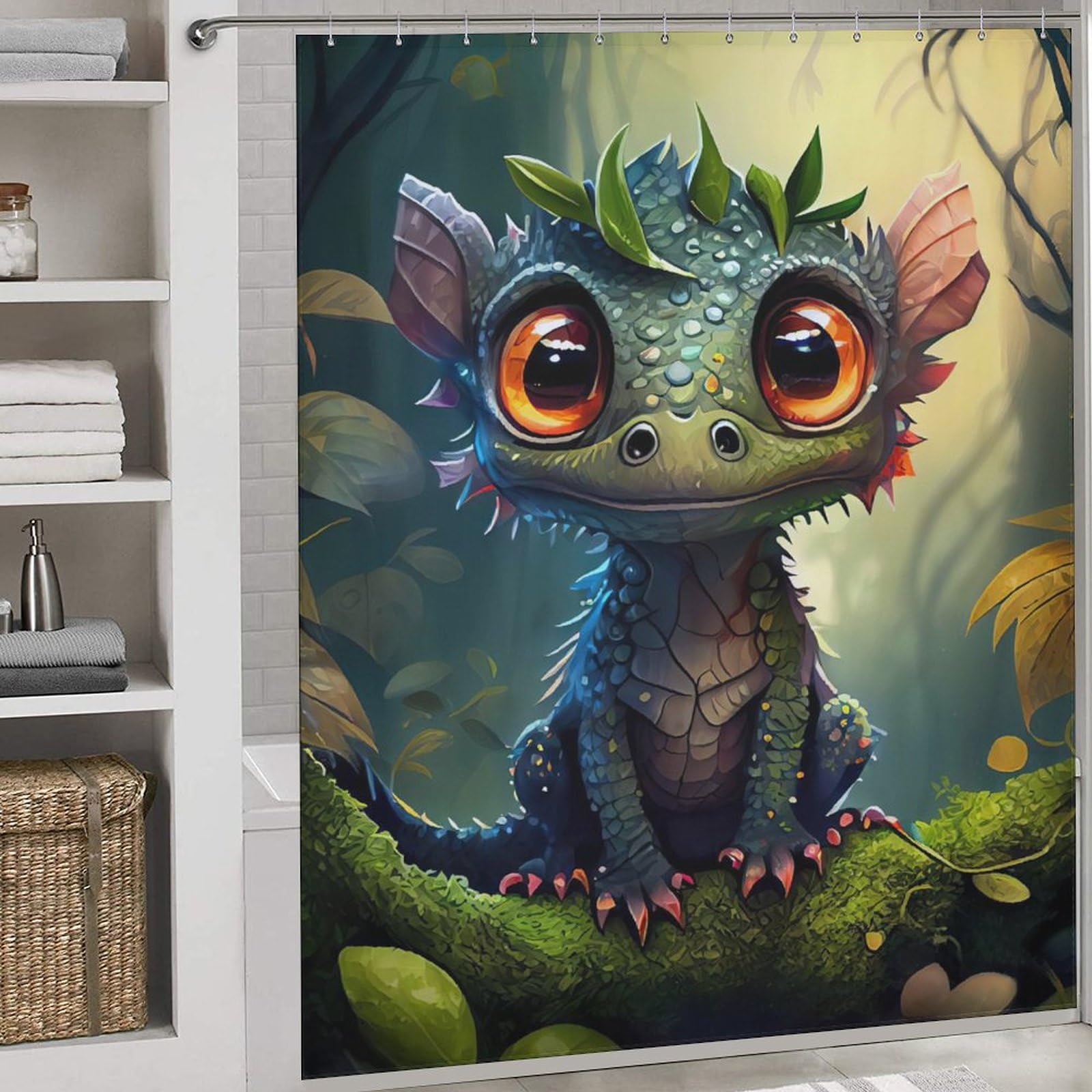 PAZZK Cute Dragon Shower Curtain Bathroom Curtain Waterproof Polyester Fabric Bath Curtain with 12 Hooks 72x72Inch (183x183cm)