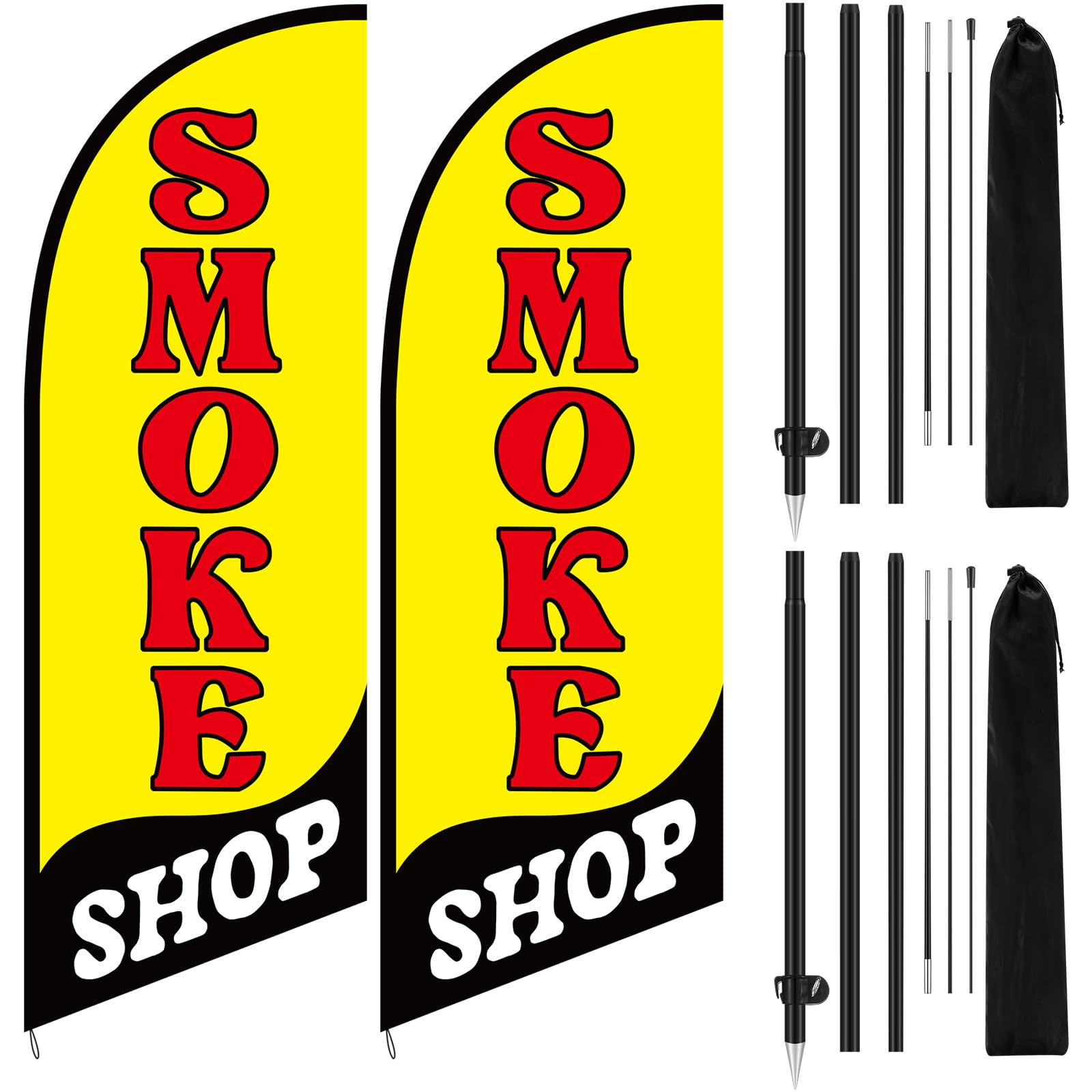2 Set Smoke Shop Feather Flag Pole Kit Smoke Shop Sign Banner Advertising Feather Banner for Outside Outdoor Business Decoration(7 ft)