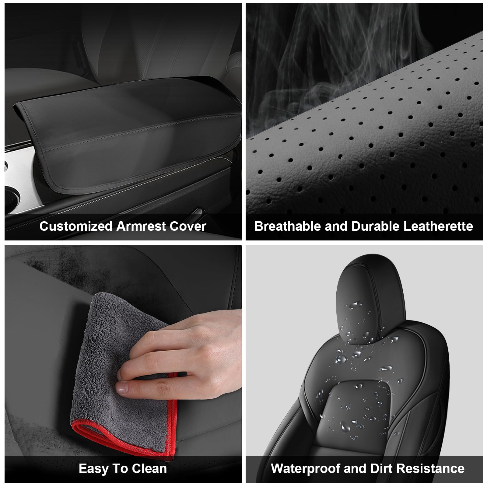 AOMSAZTO Custom Fit 2023 2024 Tesla Model Y Seat Covers:Leather Car Seat Cover Full Set 5 Seater Black