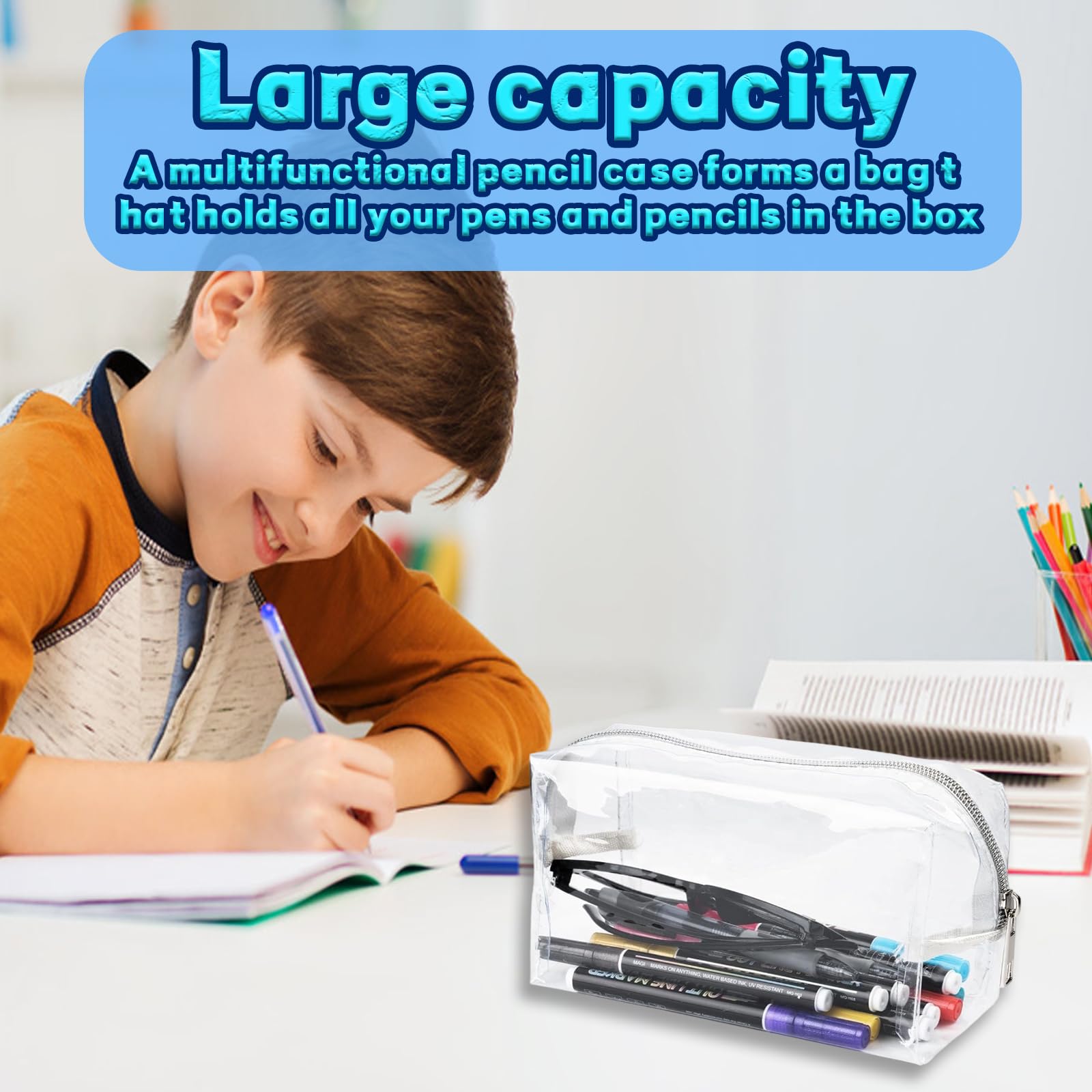 2PCS Clear Pencil Cases, Large Clear Pencil Case for Exams & Travel, Transparent Pencil Cases with Zippered Design - Image 4