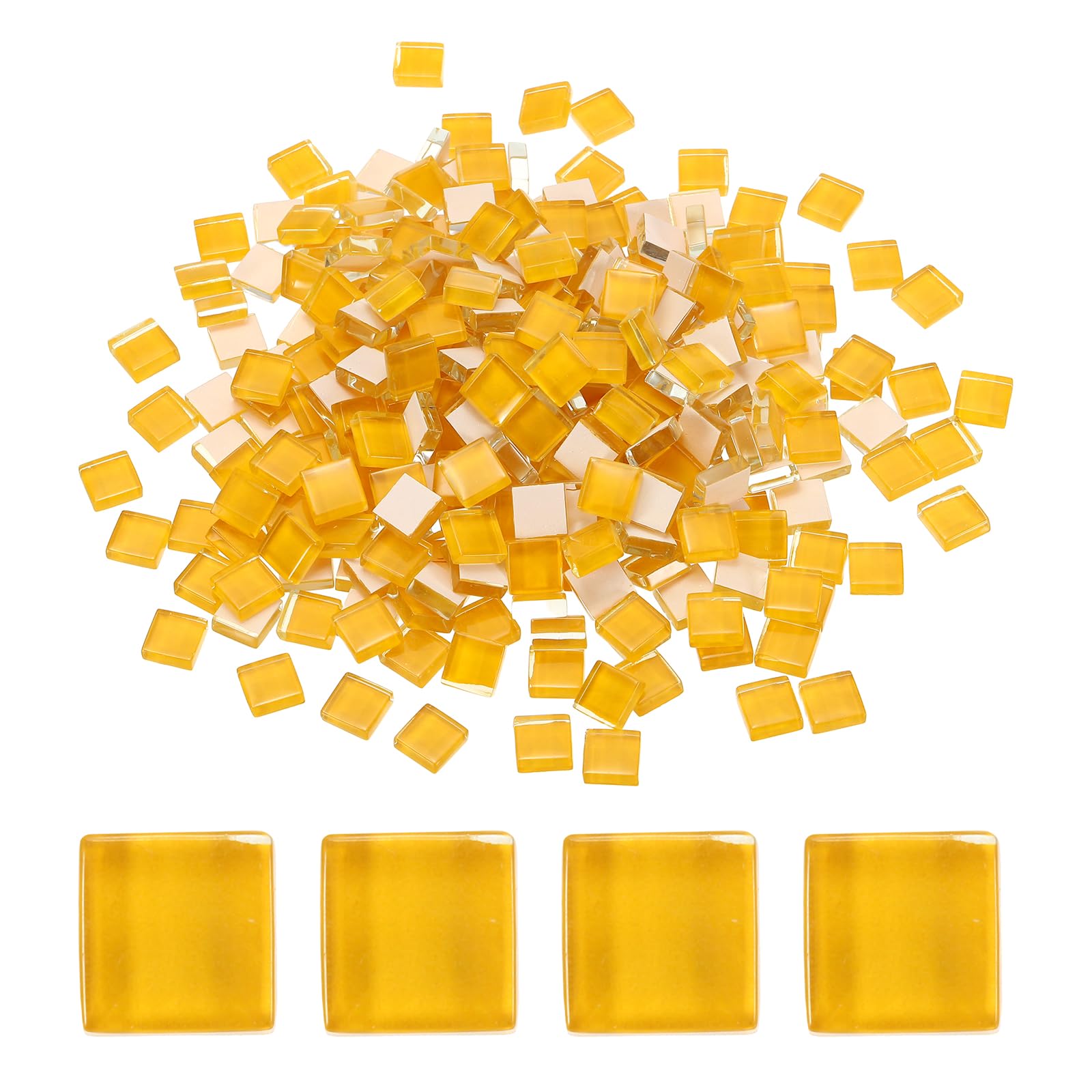 sourcing map 300Pcs Glass Mosaic Tiles, 300g Square Crystal Mosaic Glass Crafts Supplies Ceramic Tiles for Crafts Bulk Picture Frames Flowerpots Home Art Decor (10 x 10mm, Golden Orange)