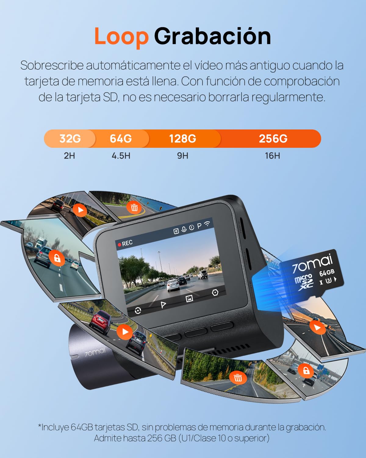 70mai Cámara de salpicadero 2.5K A410, cámara de salpicadero delantera y trasera