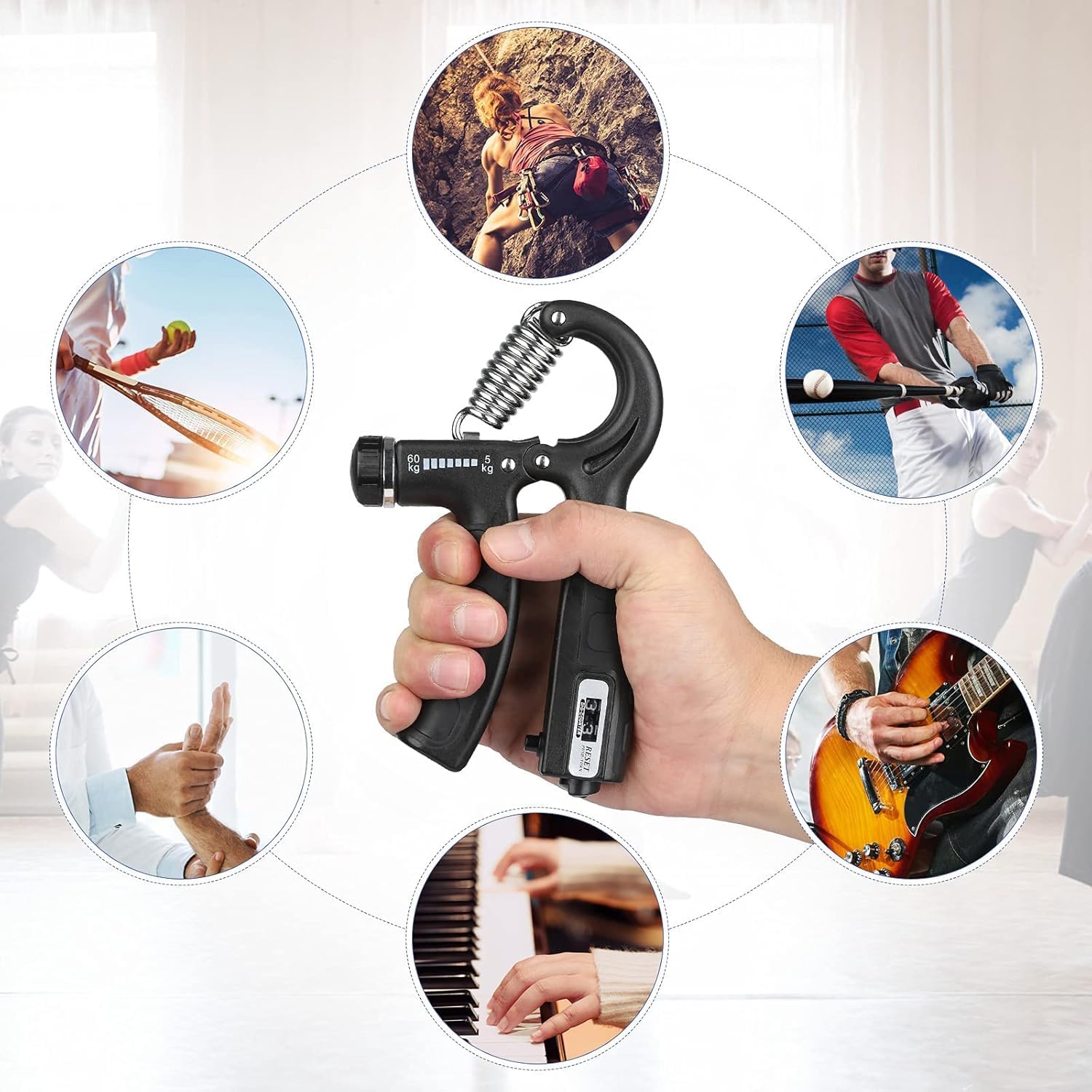 Chavda Counter 10KG To 60KG Weight Adjustable Professional Counter Hand Gripper for Men & Women | Counter Hand Grip|Finger Exerciser|Power Gripper|Black Color| 4