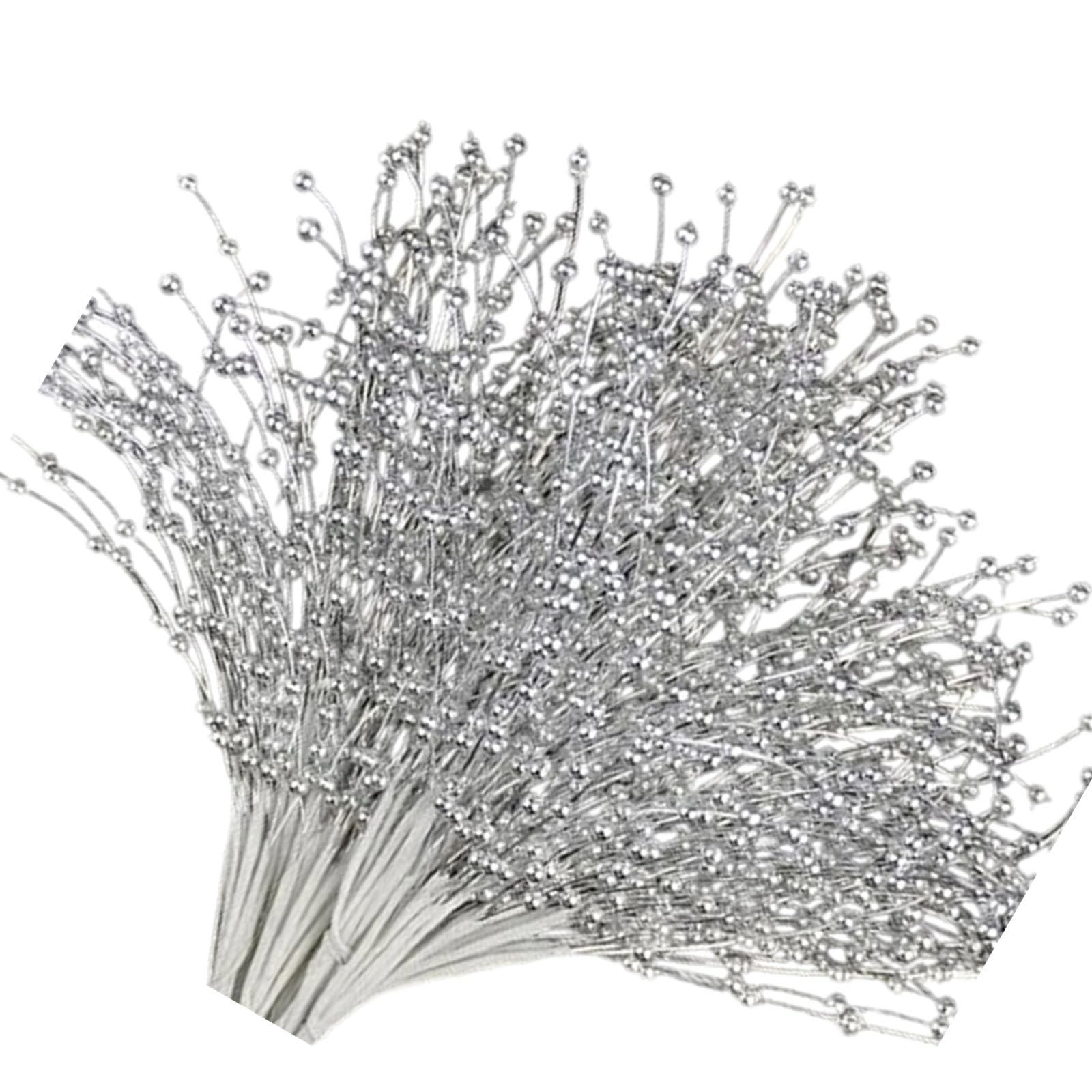 carotoe 50Pcs / Pack 24Cm Pearls Effect Bead Branch Beaded Stems for Crafting Bouquets and Seasonal Decorations Holiday Wreath Making Supplies
